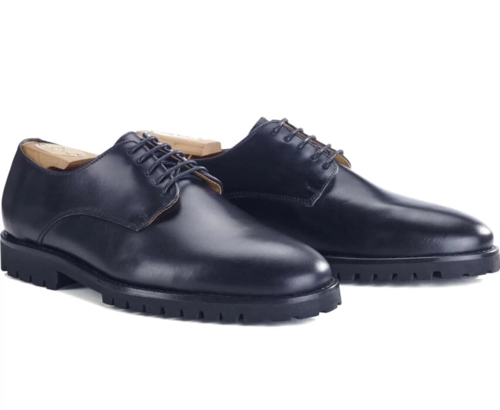 Bexley Derby Shoes | Black Derby Shoes - Rubber Outsole - Bushey Gomme | Blackblack With Black Waistband