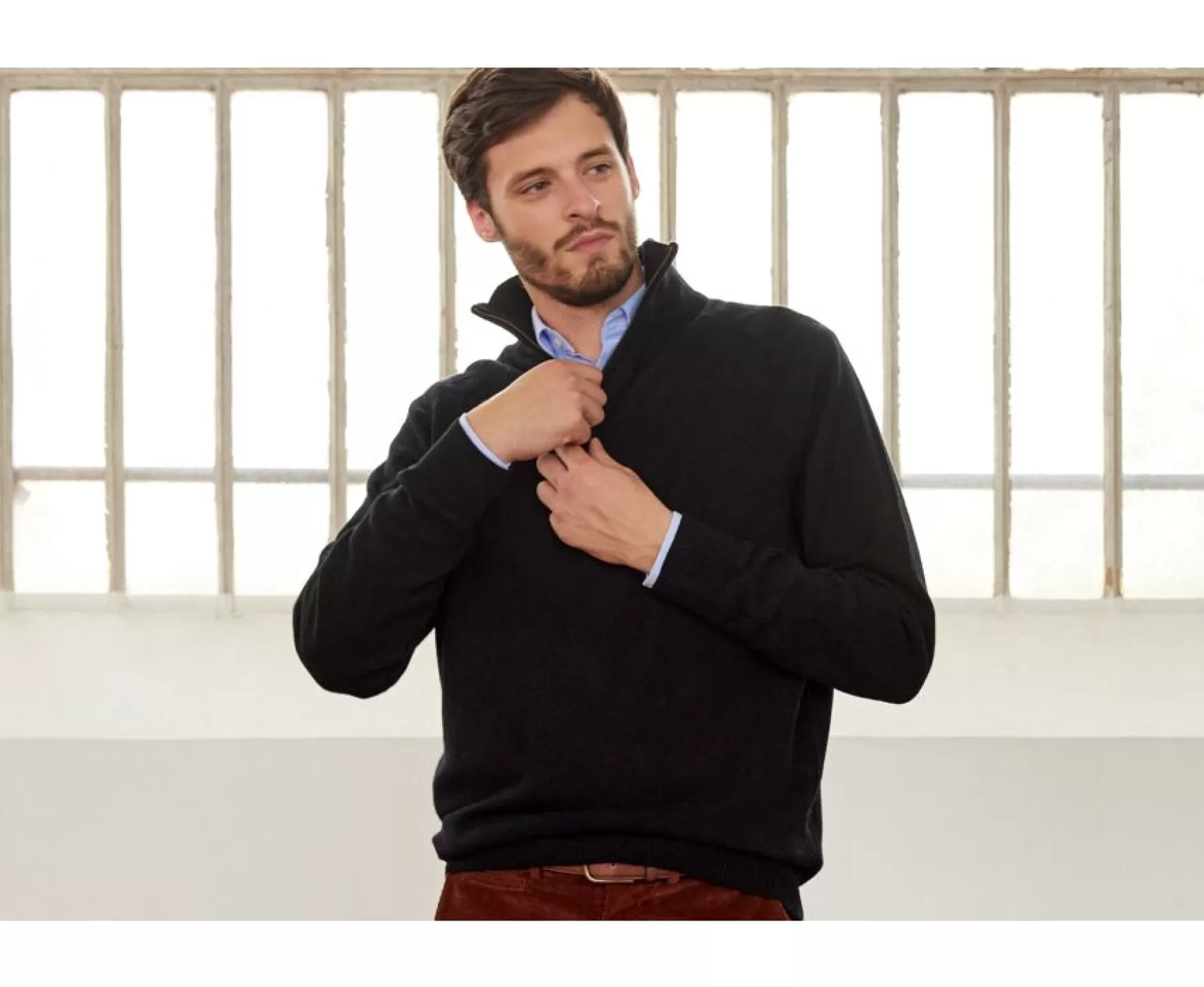 Bexley | Black Half-Zip Wool Jumper Kenneth Blackblack With Black Waistband