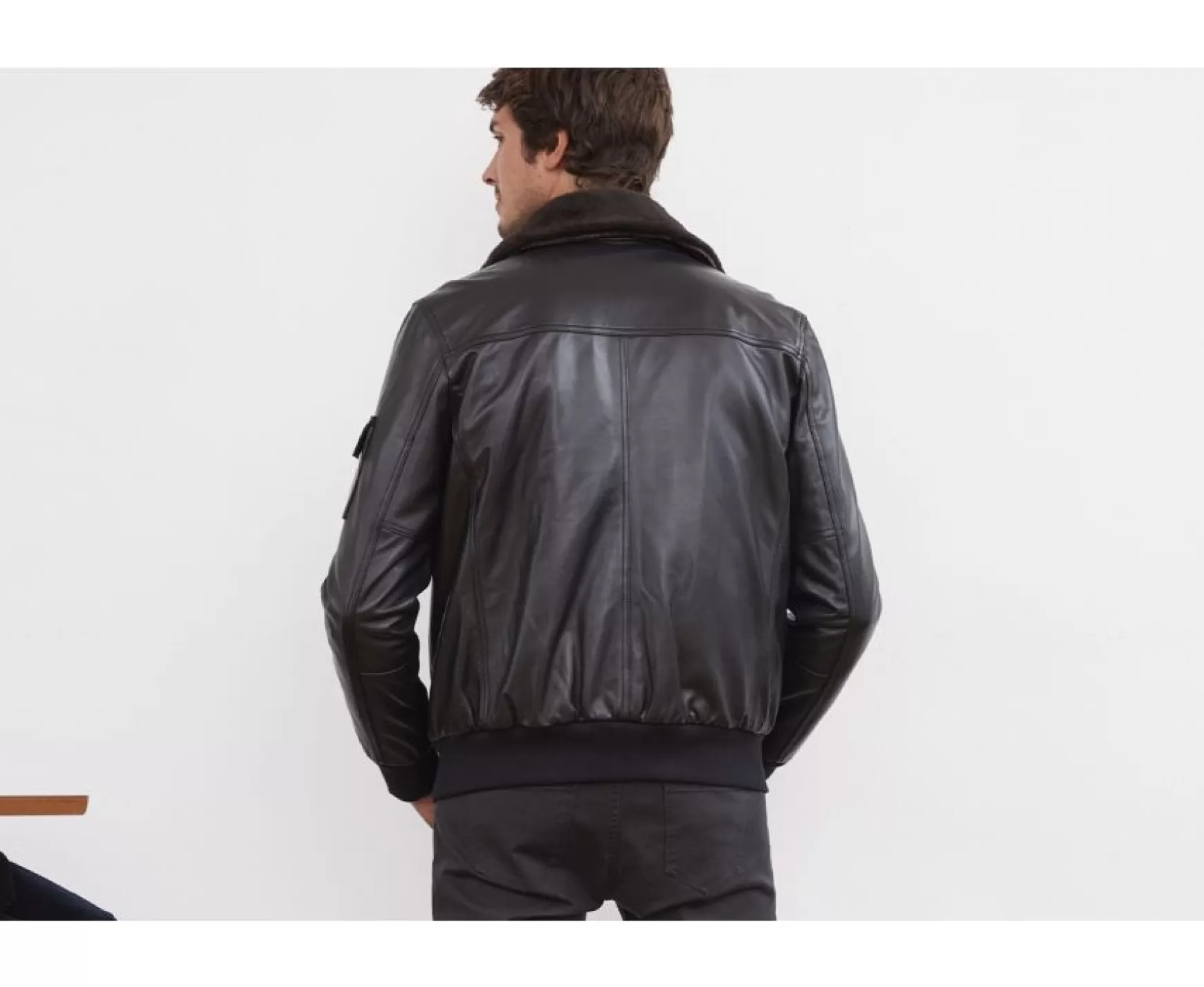 Bexley | Black Leather Aviator Jacket Everett Ii Blackblack With Black Waistband