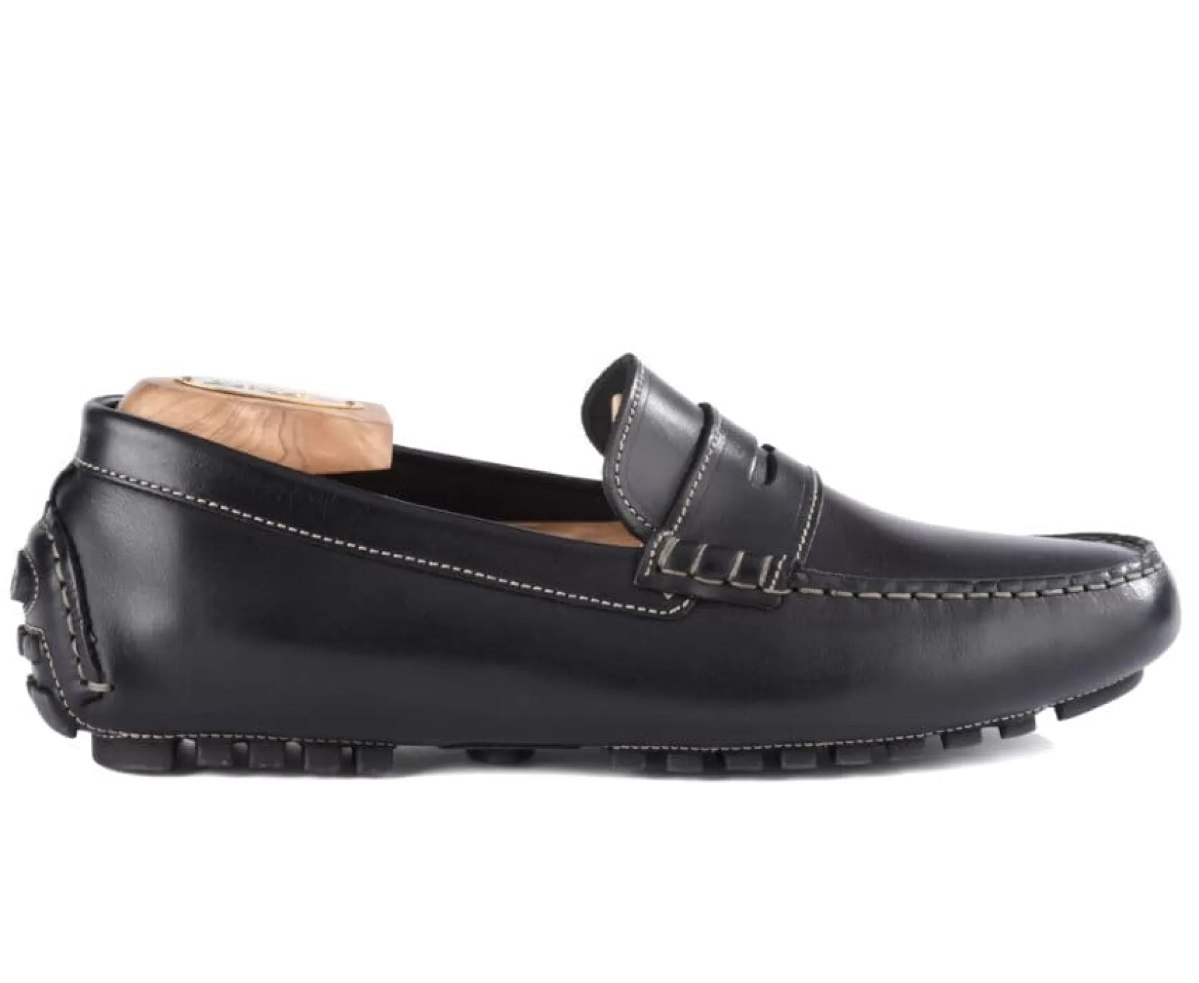 Bexley Moccasins | Black Leather Men'S Driving Moccasins Ferguson Blackblack With Black Waistband