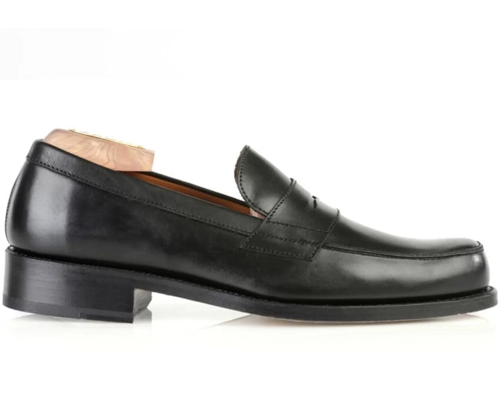 Bexley Loafers | Black Leather Men'S Penny Loafers Wembley Classic Blackblack With Black Waistband