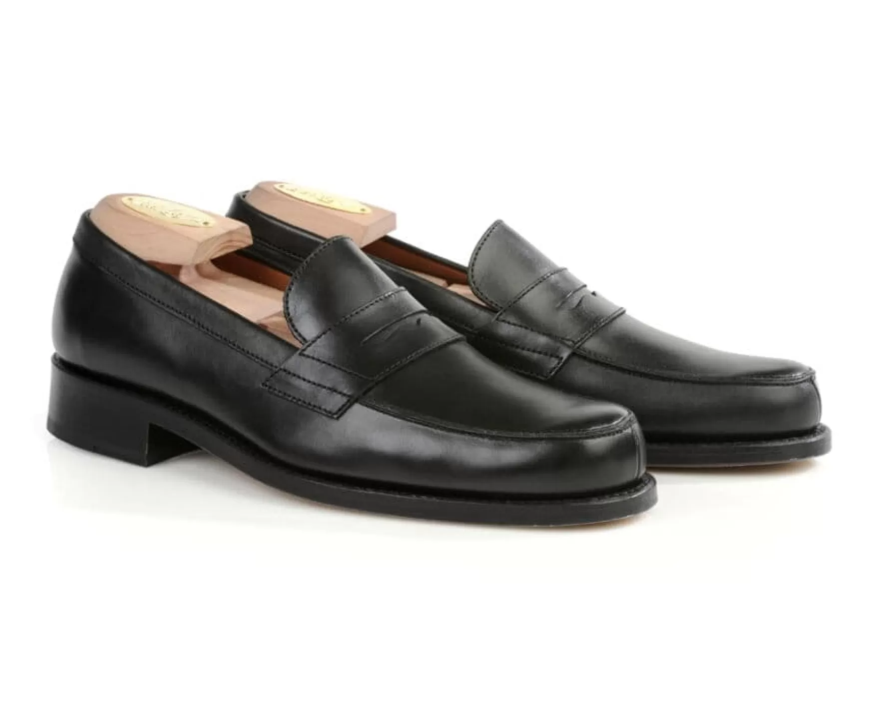 Bexley Loafers | Black Leather Men'S Penny Loafers Wembley Classic Blackblack With Black Waistband