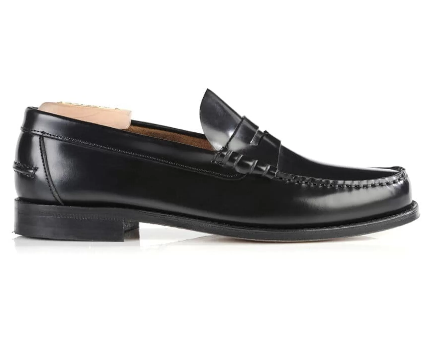 Bexley Comfort Shoes | Black Leather Men'S Penny Loafers Yale Blackblack With Black Waistband