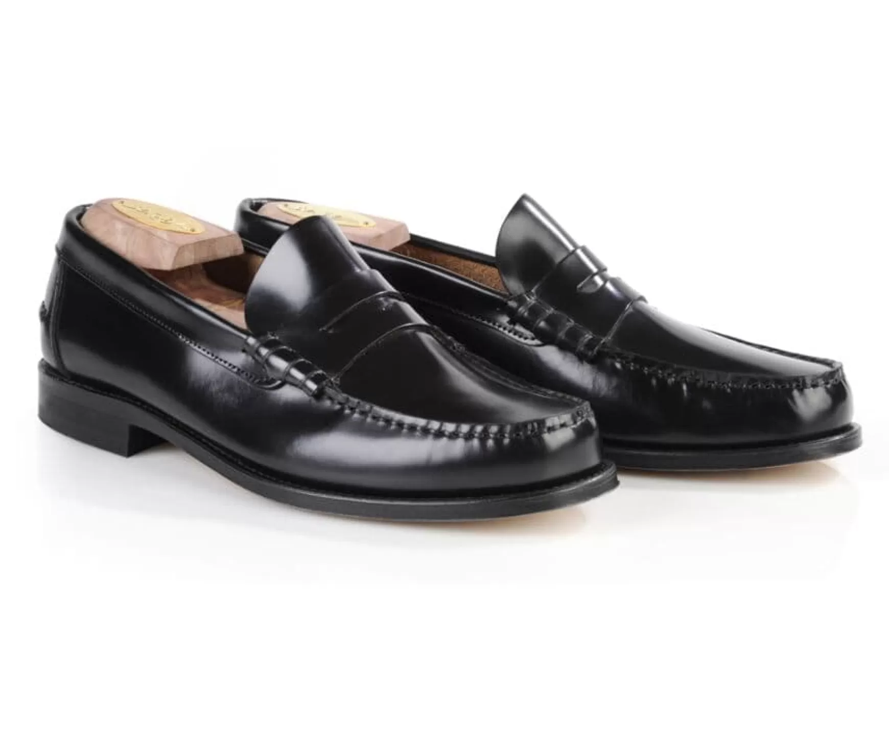 Bexley Comfort Shoes | Black Leather Men'S Penny Loafers Yale Blackblack With Black Waistband