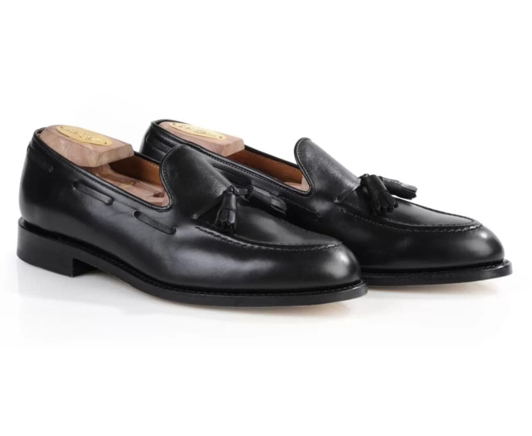 Bexley Loafers | Black Leather Men'S Tassel Loafers Picadilly Blackblack With Black Waistband