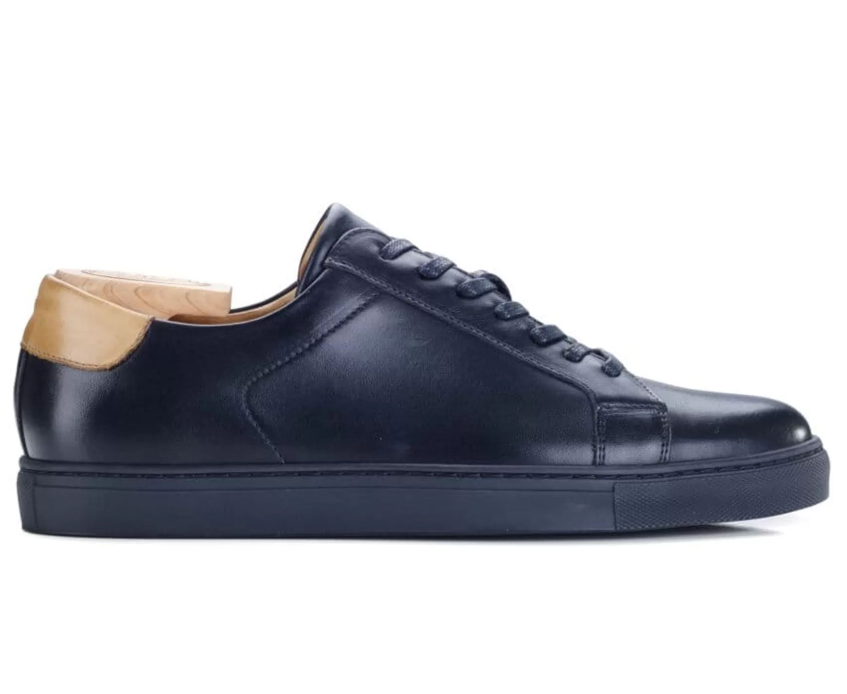 Bexley Trainers & Sneakers | Black Men'S Leather Trainers Inglewood Blackblack With Black Waistband