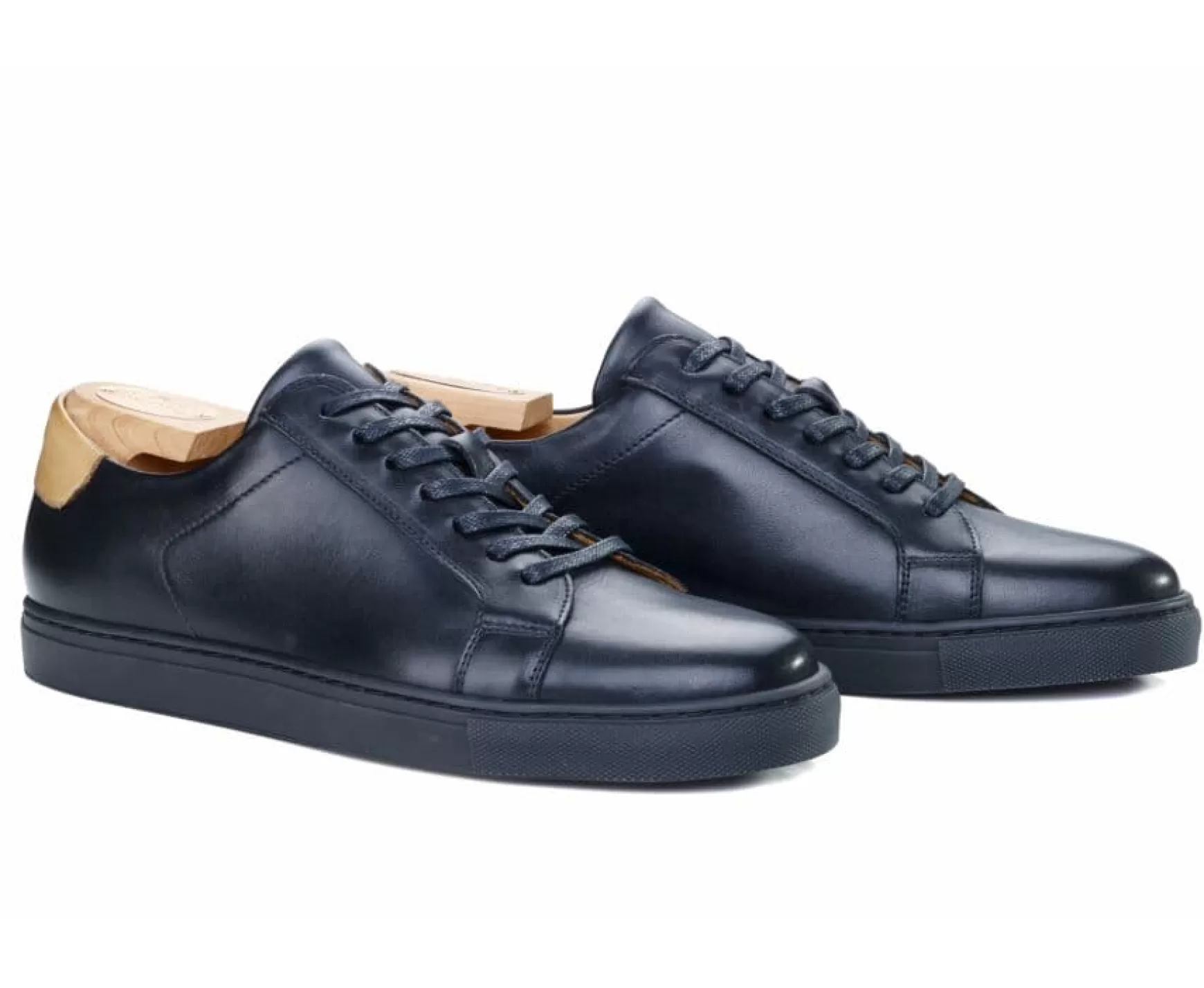 Bexley Trainers & Sneakers | Black Men'S Leather Trainers Inglewood Blackblack With Black Waistband