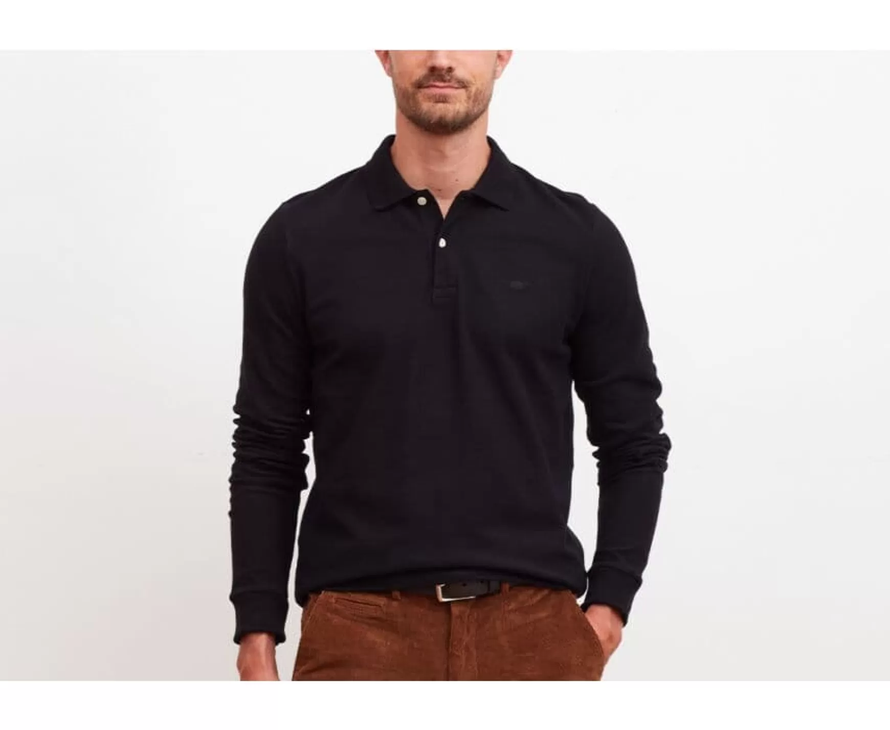 Bexley Long Sleeves Polo Shirts | Black Men'S Long Sleeve Polo Shirt Andy Ii Ml Blackblack With Black Waistband