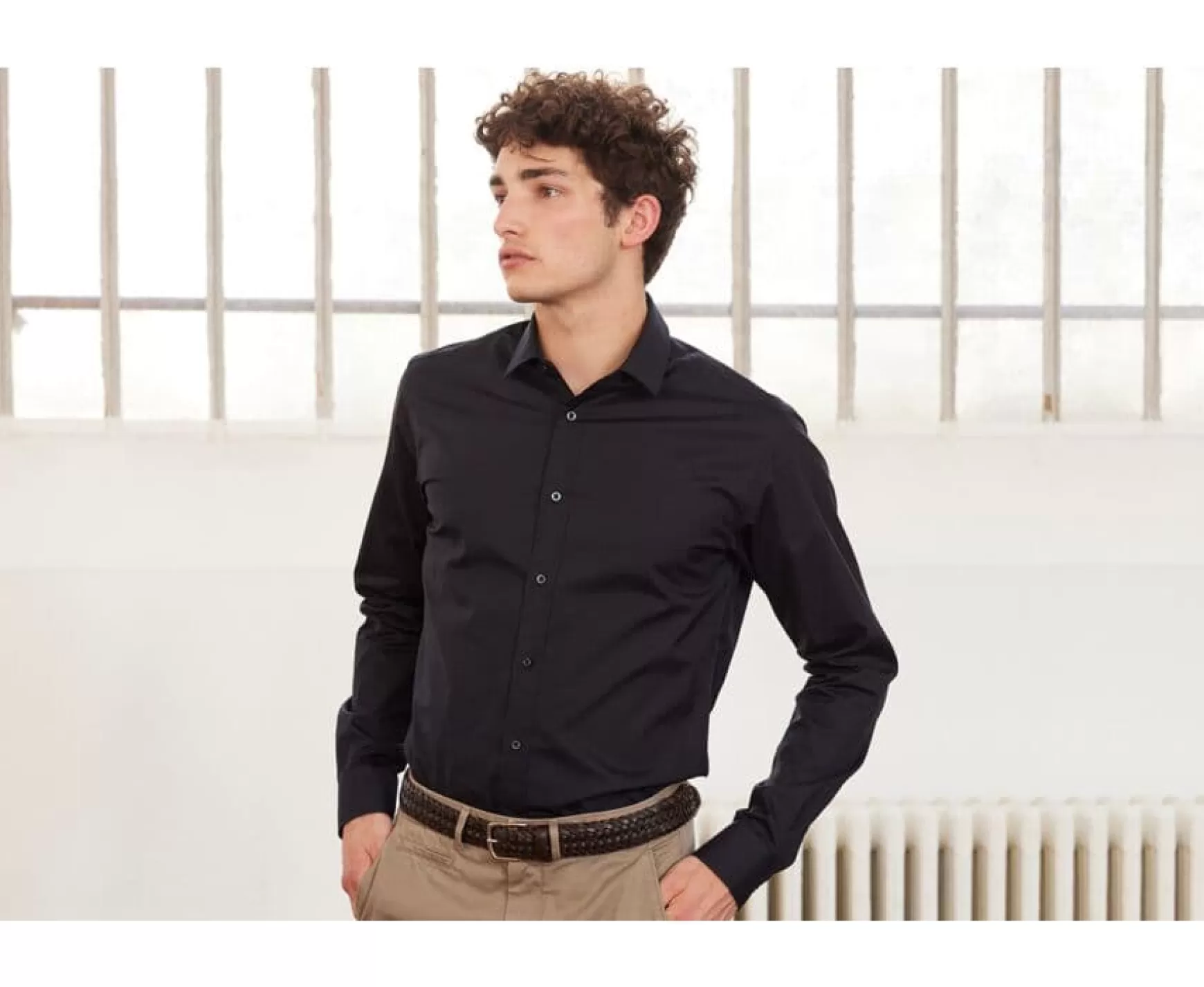 Bexley | Black Poplin Cotton Shirt - Straight Collar Louis Blackblack With Black Waistband