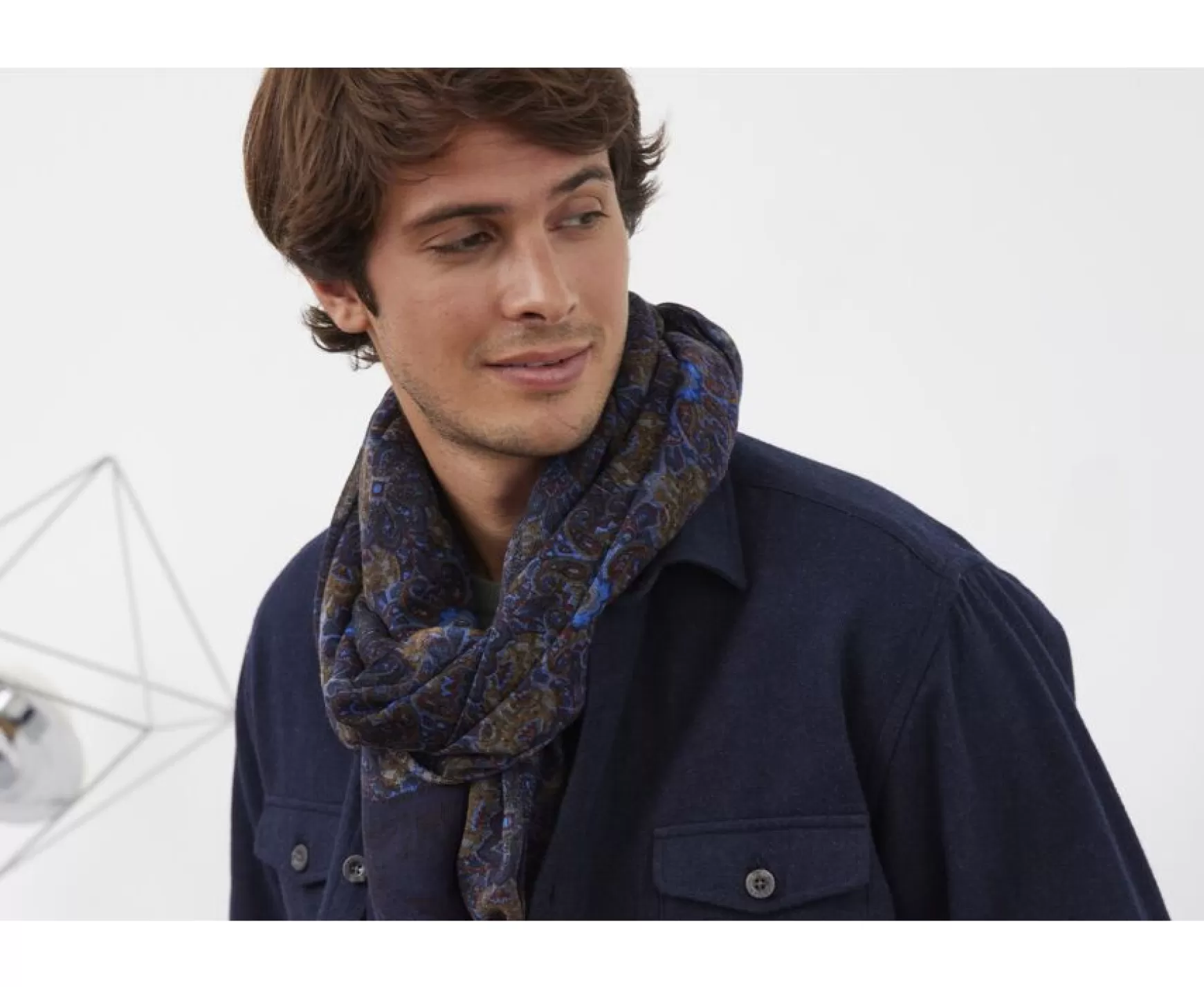 Bexley | Blue & Khaki Wool Scarf Blue And Khaki Cashmere Pattern