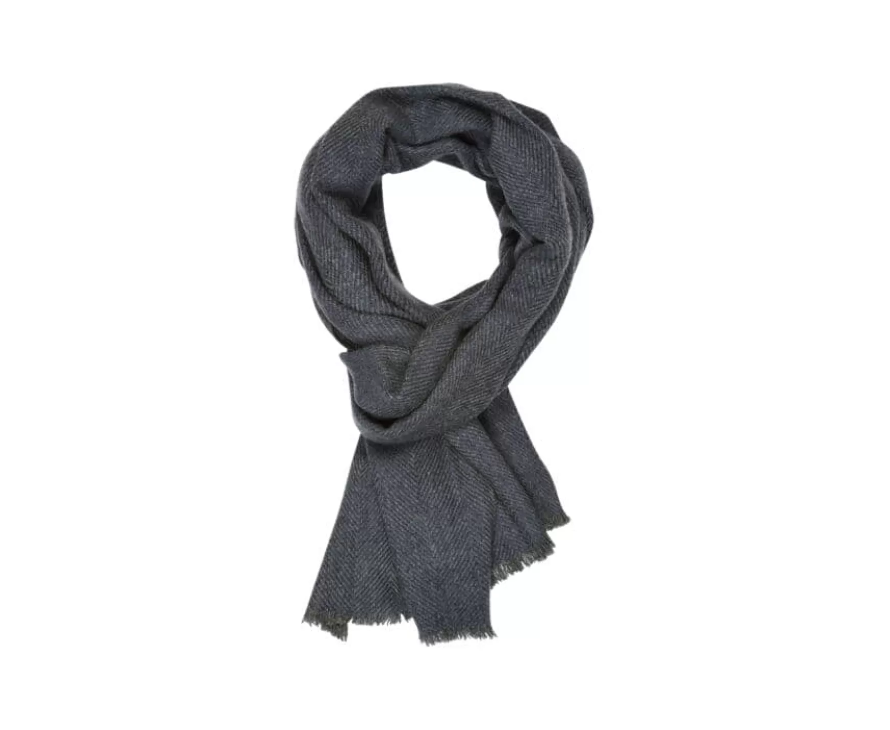 Bexley | Blue Melange Herringbone Light Wool And Cashmere Scarf Chevron-Patterned Blue And Grey