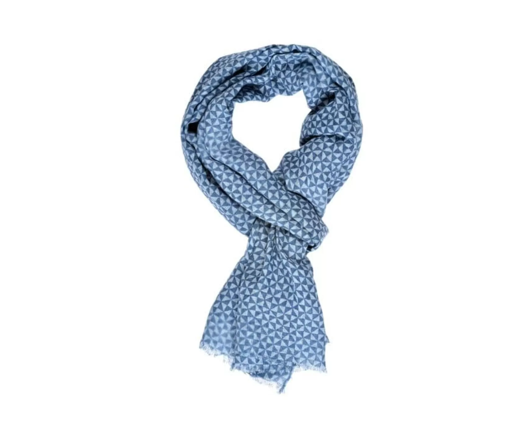 Bexley | Blue Sky Triangles Patterned Blue Cotton Linen Scarf Blue With Blue Sky Triangles