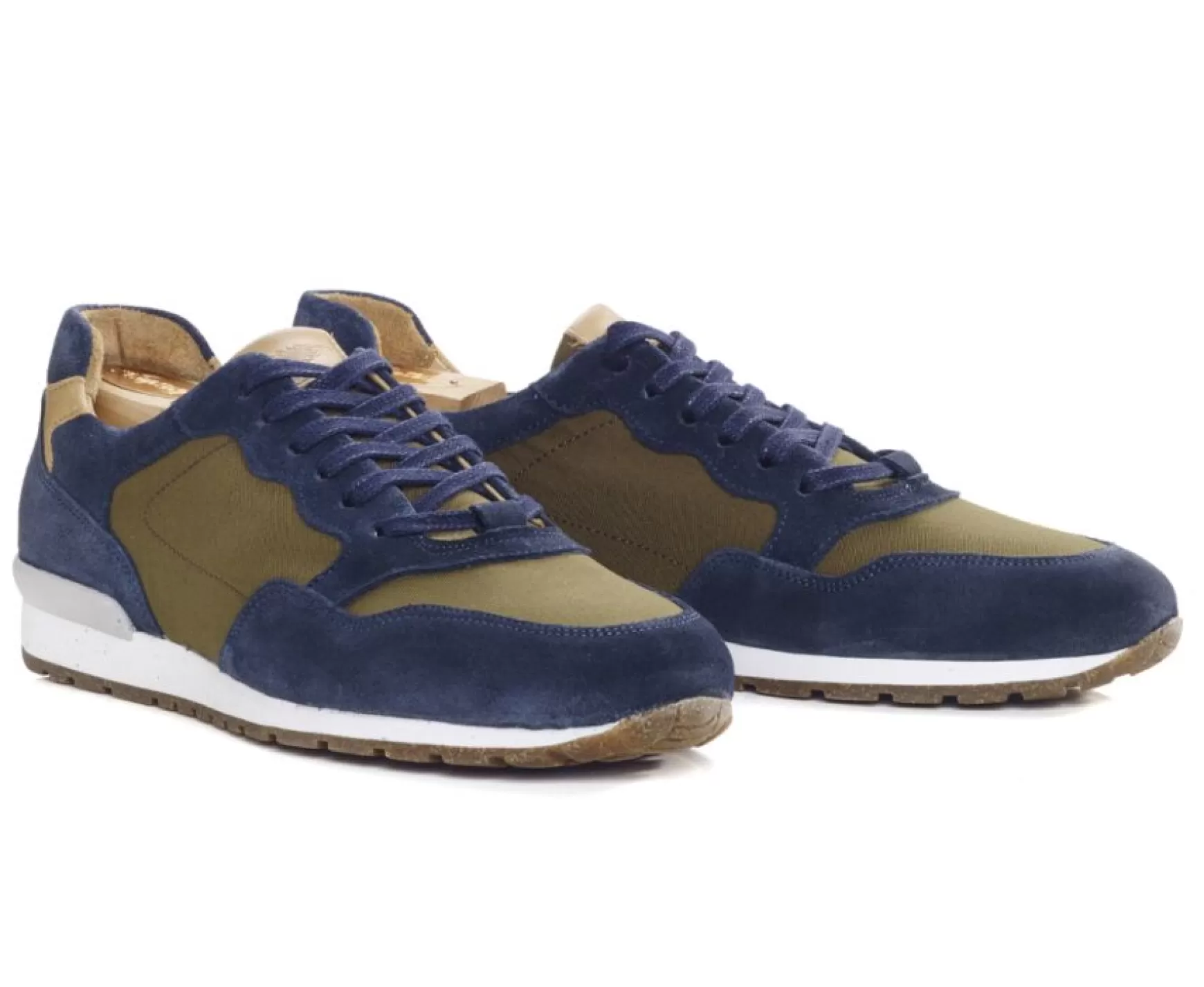 Bexley Trainers & Sneakers | Blue Suede & Khaki Leather Trainers - Canberra Ii | Velours Bleu Et Kaki