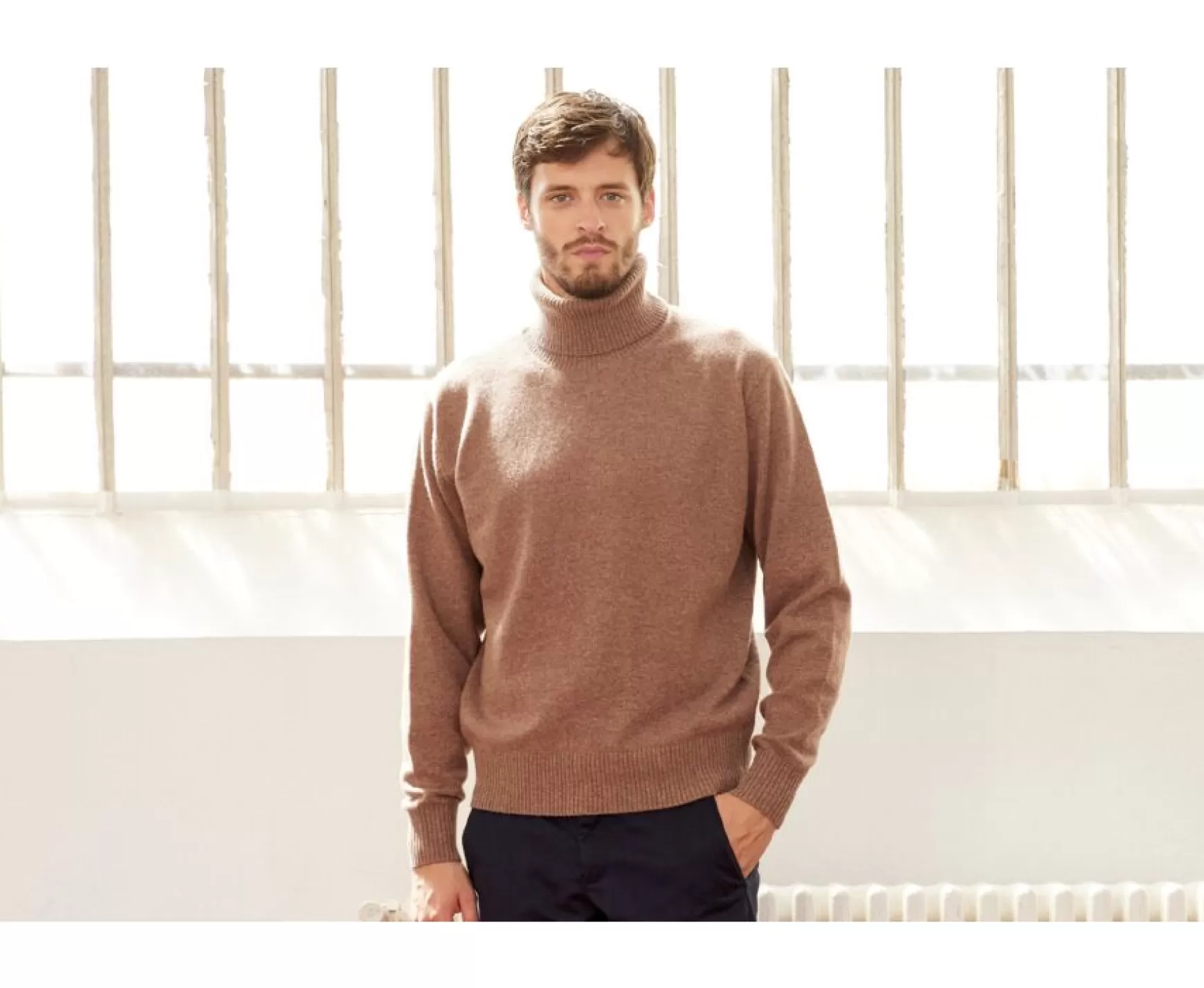 Bexley | Brown Melange Wool Roll-Neck Jumper - Kenneric | Melange Brown