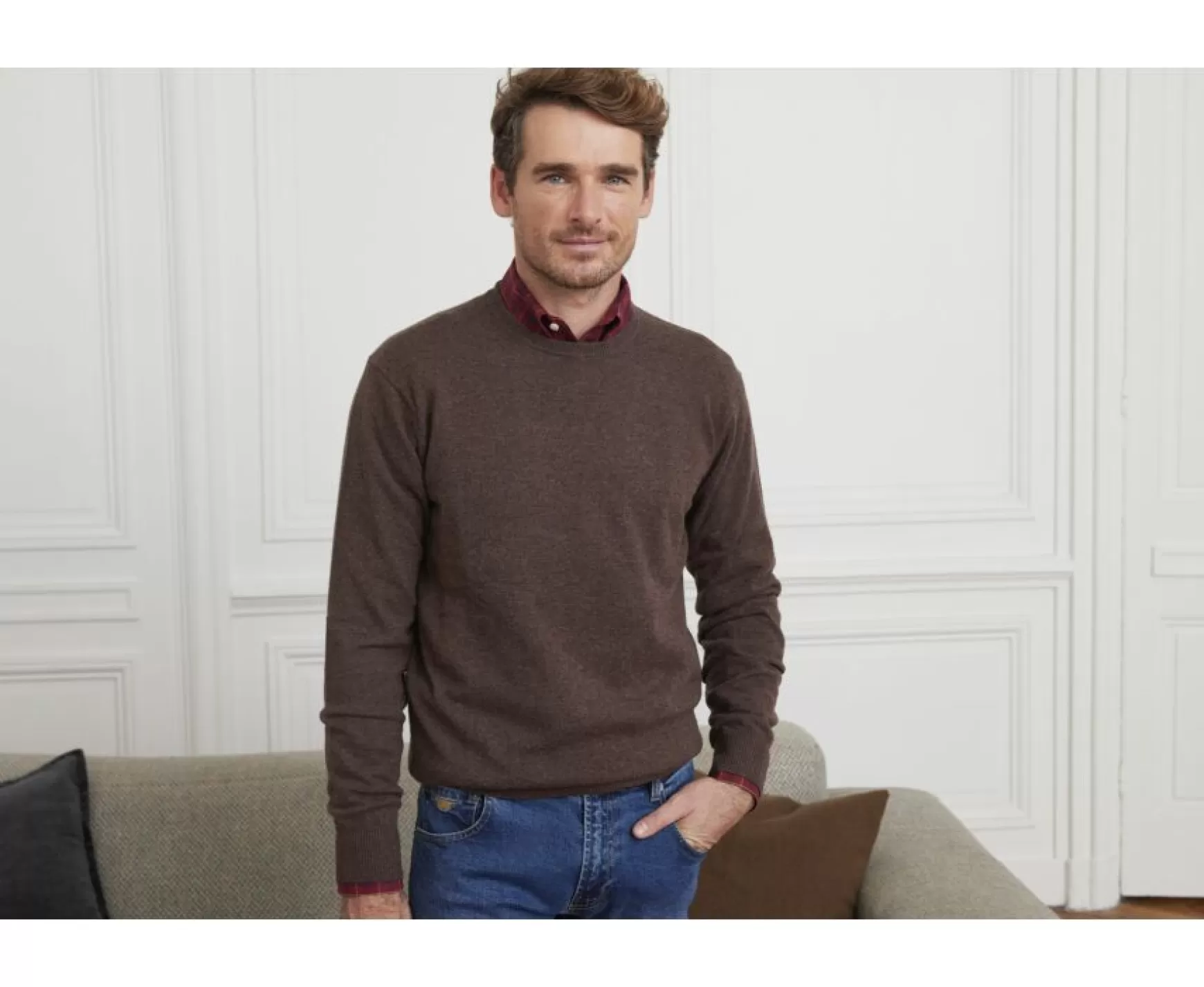 Bexley | Brown Round-Neck Wool Jumper Conan Chestnut Brown