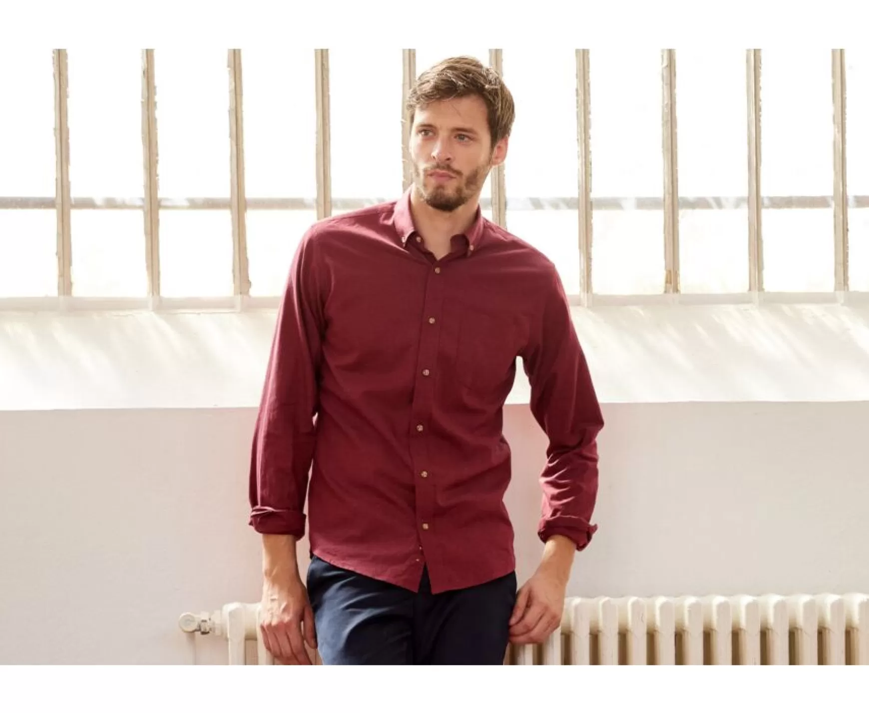 Bexley | Burgundy Red Flannel Shirt - Pocket - Alexander | Rouge Bordeaux