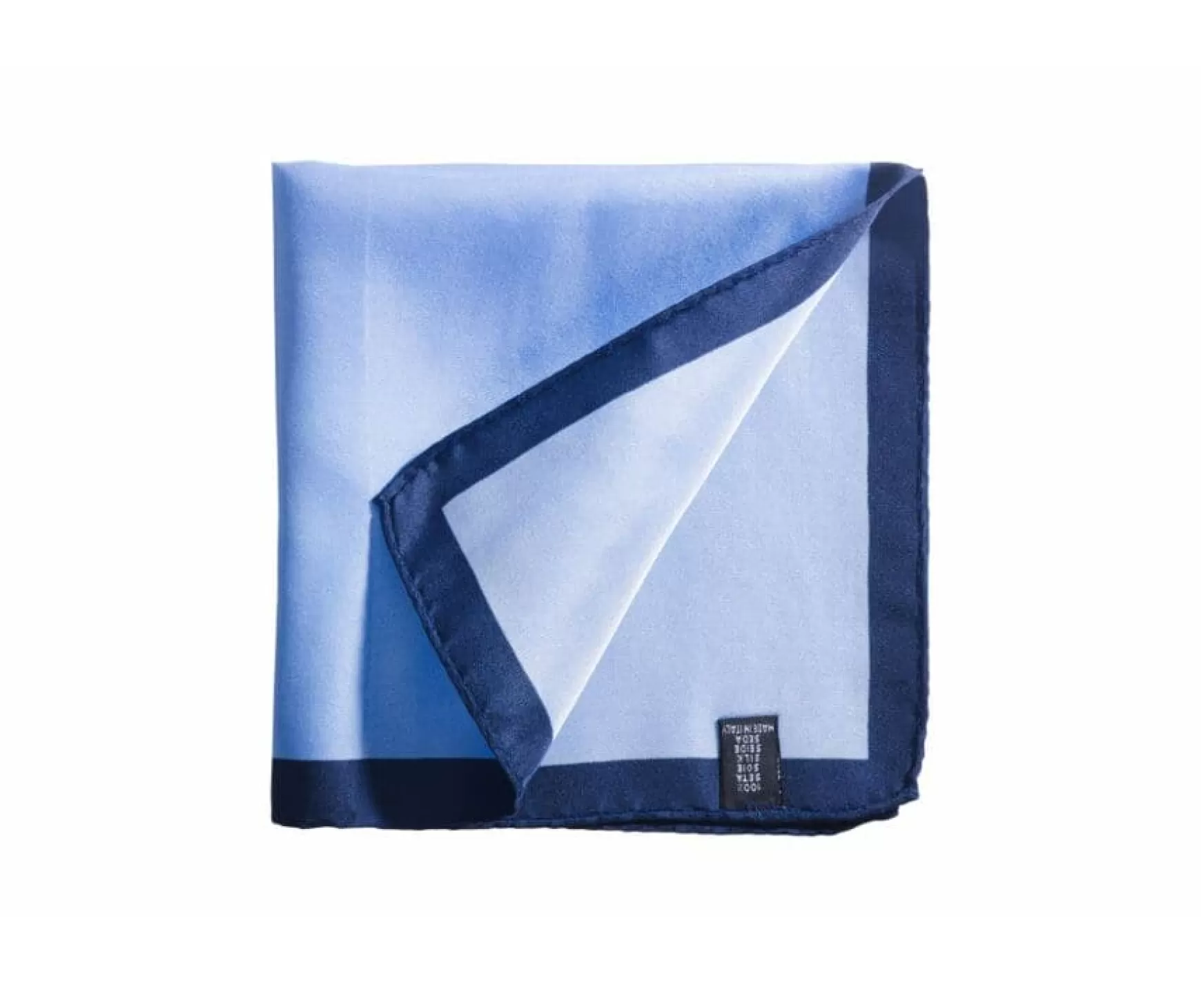 Bexley | Camel & Light Blue Border Mulberry Silk Pocket Square Sky Blue And Navy Border