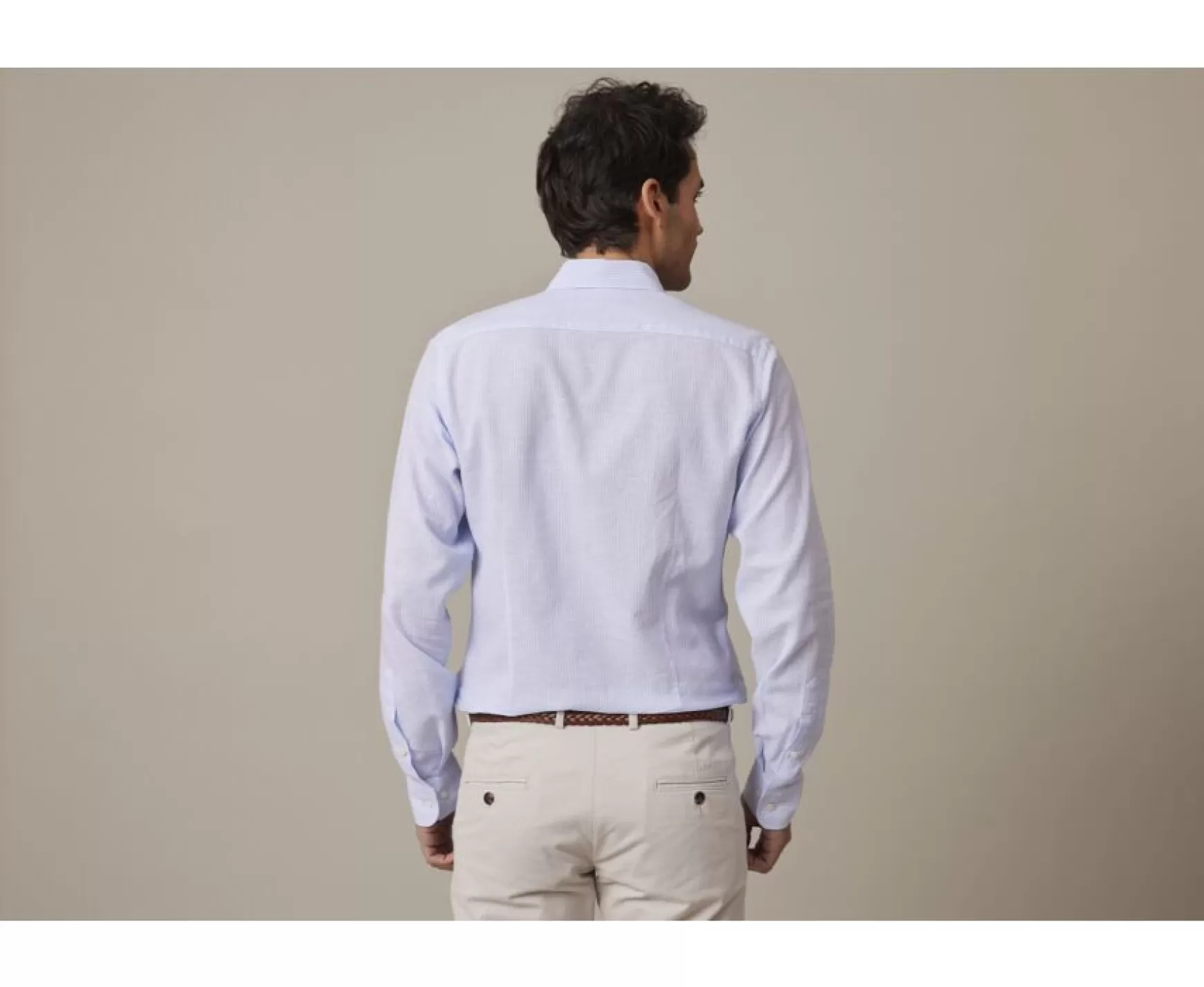 Bexley | Cotton Linen Shirt Edibert Light Blue & White Trim