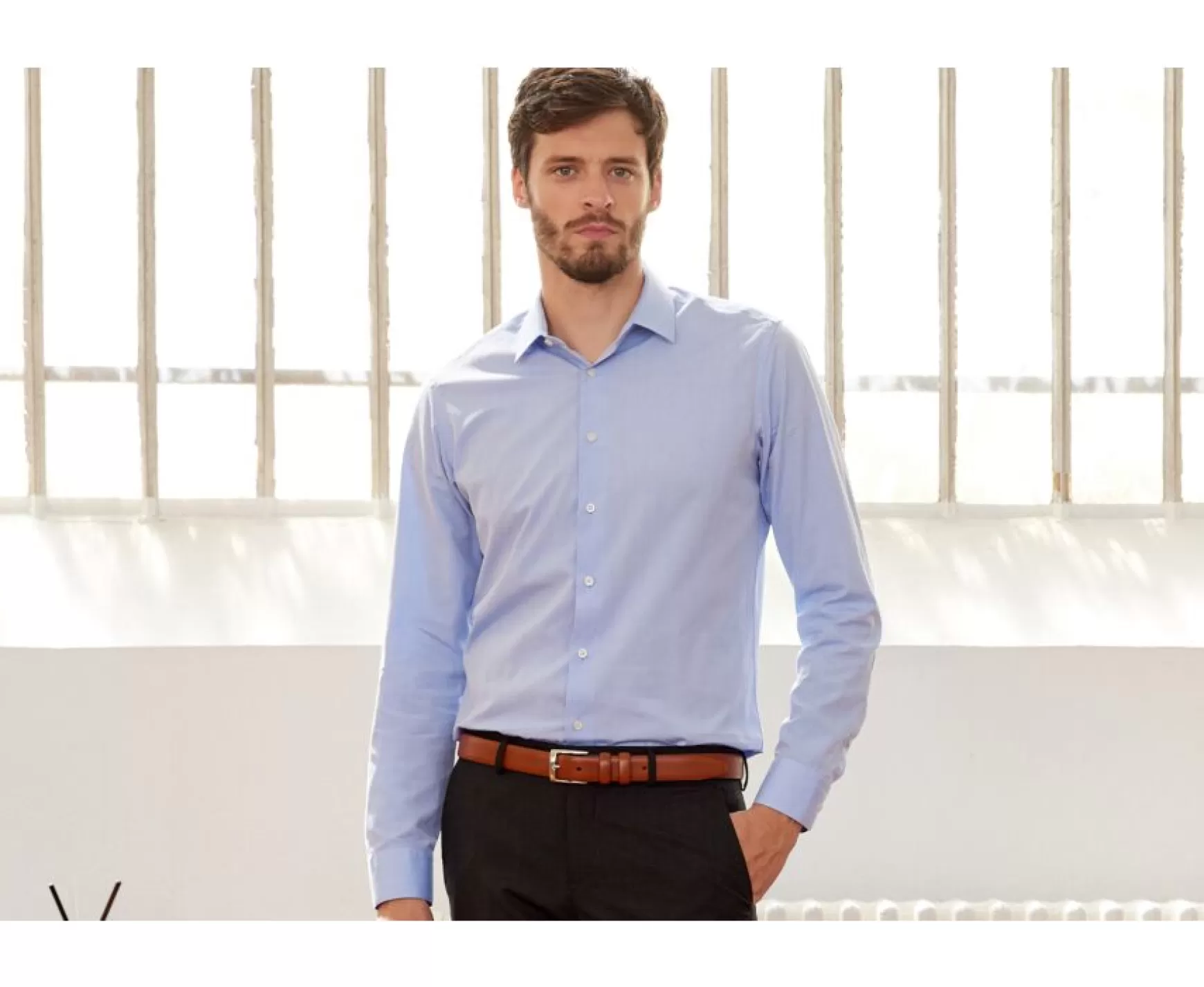 Bexley | Cotton Shirt - Straight Collar Louis Classic Blue Sky