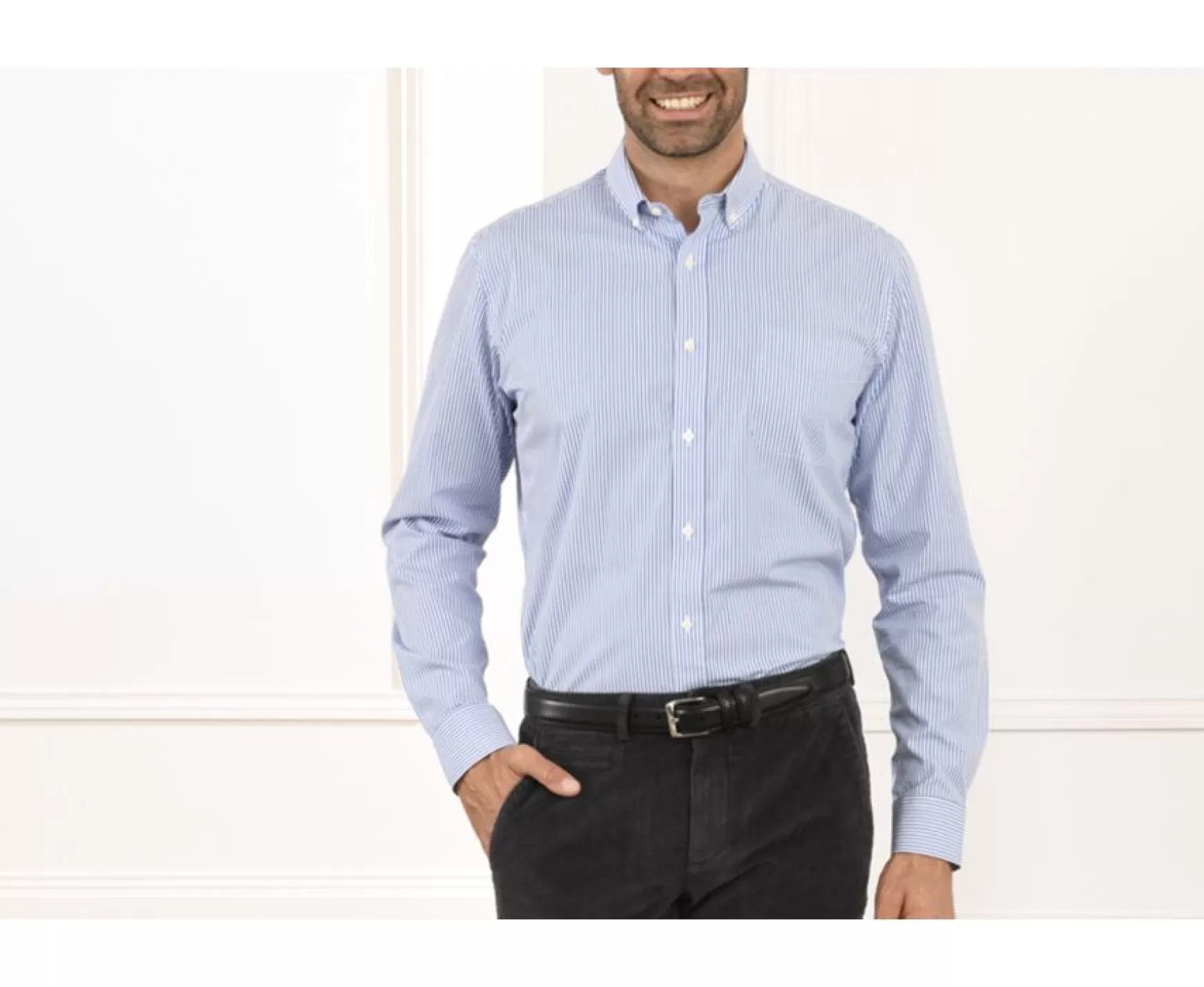 Bexley | Cotton Shirt With Blue Stripes - American Collar Marlon Blue Ocean And White