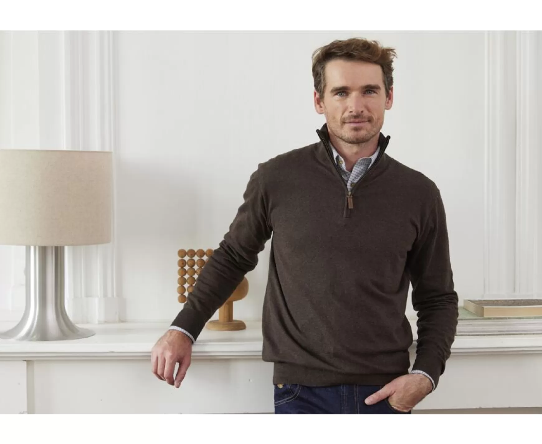 Bexley | Cotton/Cashmere Half-Zip Thin Pullover Vlad Dark Chocolate