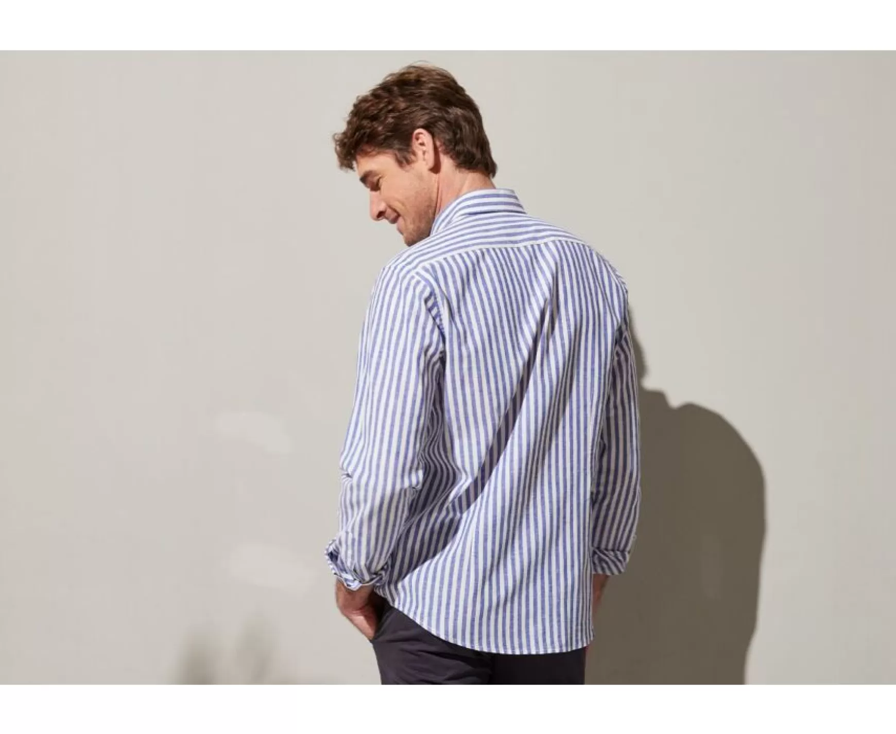 Bexley | Dark Blue And White Striped Cotton Linen Shirt Simonin Blue Ocean And White