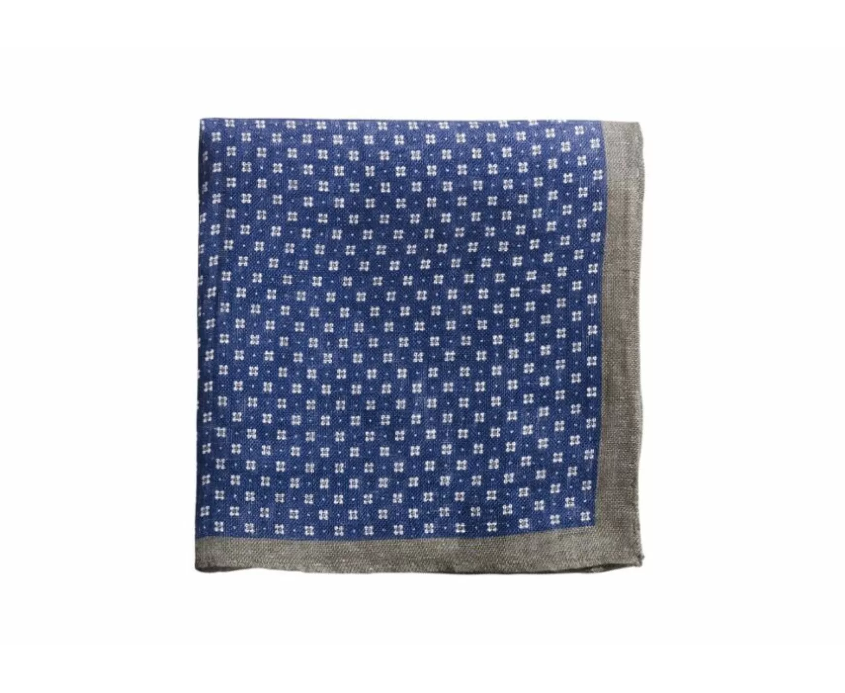 Bexley | Floral Linen Pocket Square Navy And Taupe