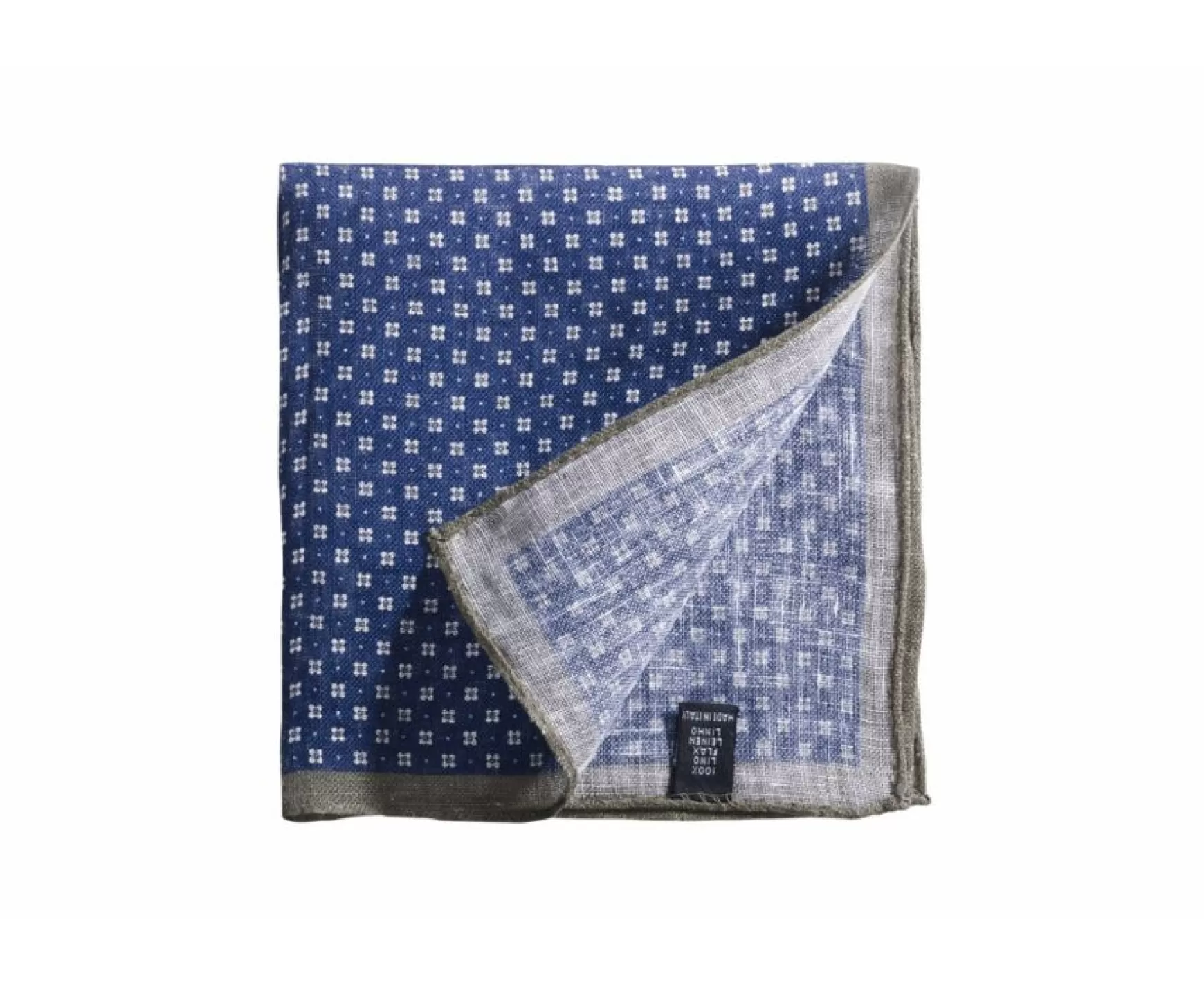 Bexley | Floral Linen Pocket Square Navy And Taupe