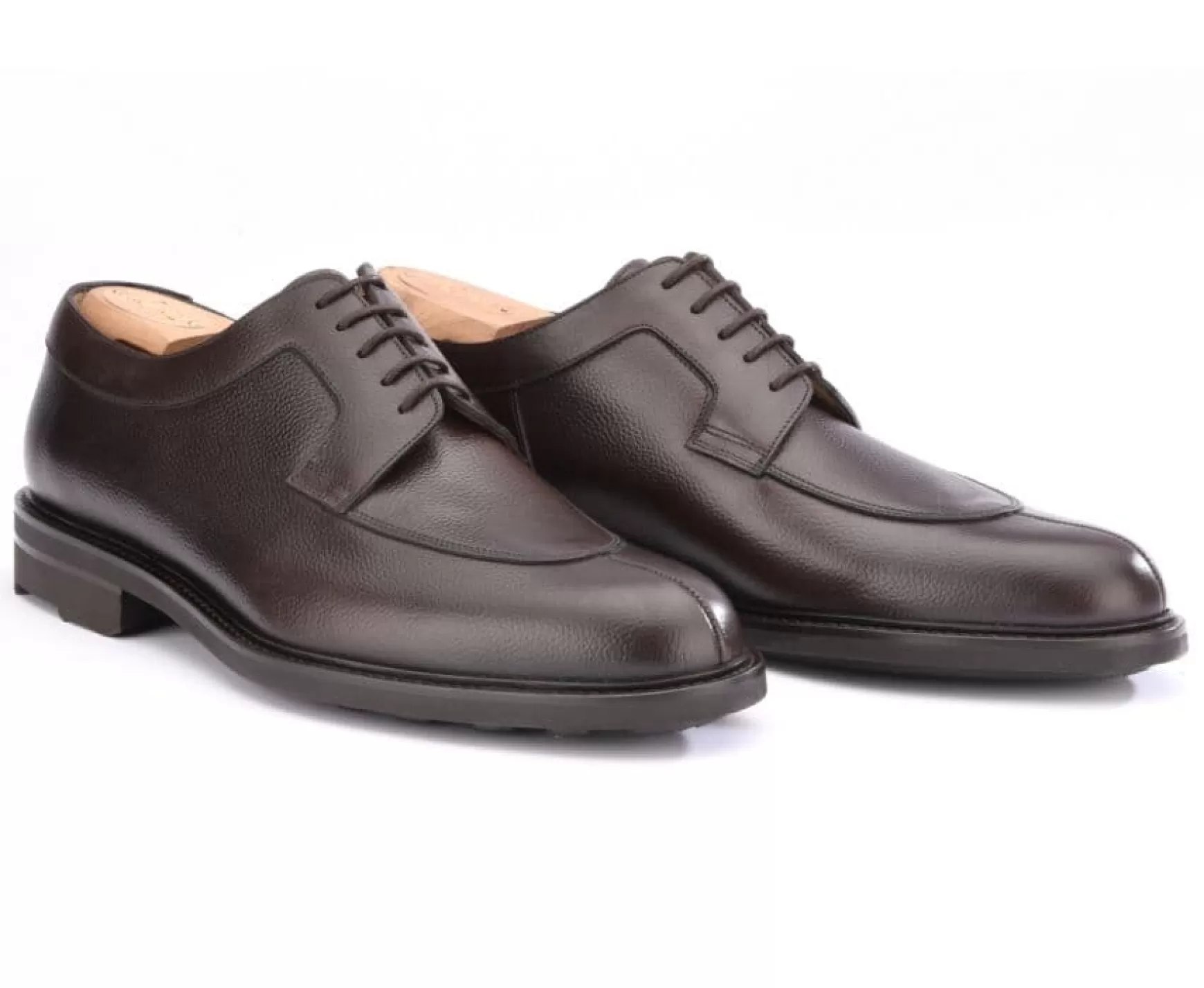 Bexley Comfort Shoes | Grained Chocolate Derby Shoes - Rubber Outsole Kent Gomme Country Chocolate Grained Leather