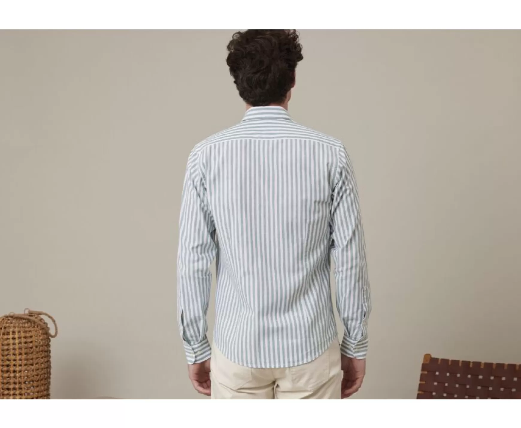 Bexley | Green & White Striped Cotton Linen Shirt Simonin Vert Et Blanc