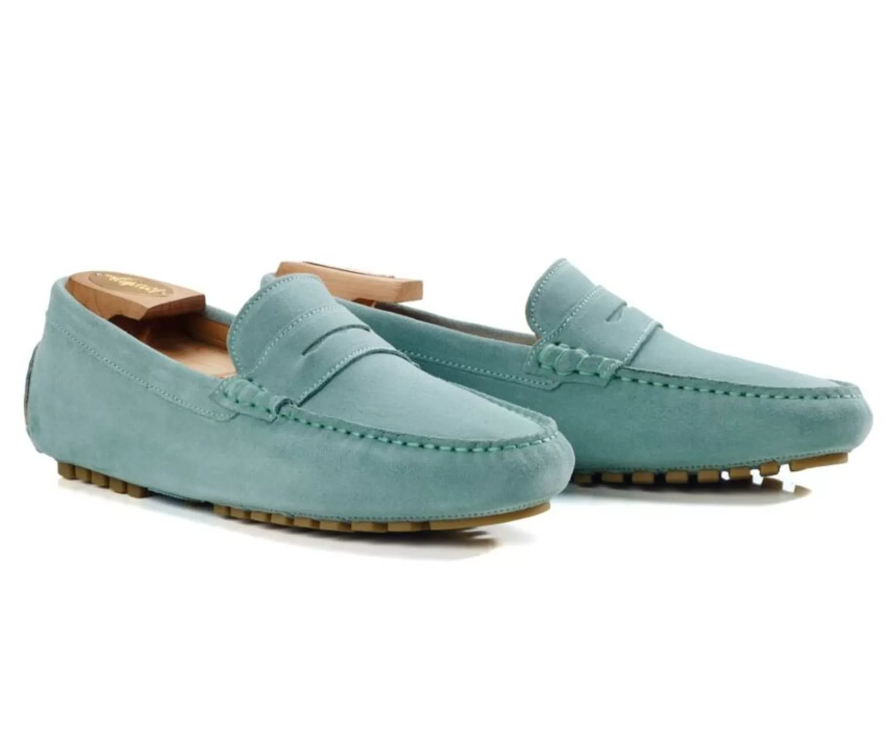 Bexley Moccasins | Green Mint Velvet Men'S Driving Moccassins Ferguson Velours Vert Menthe