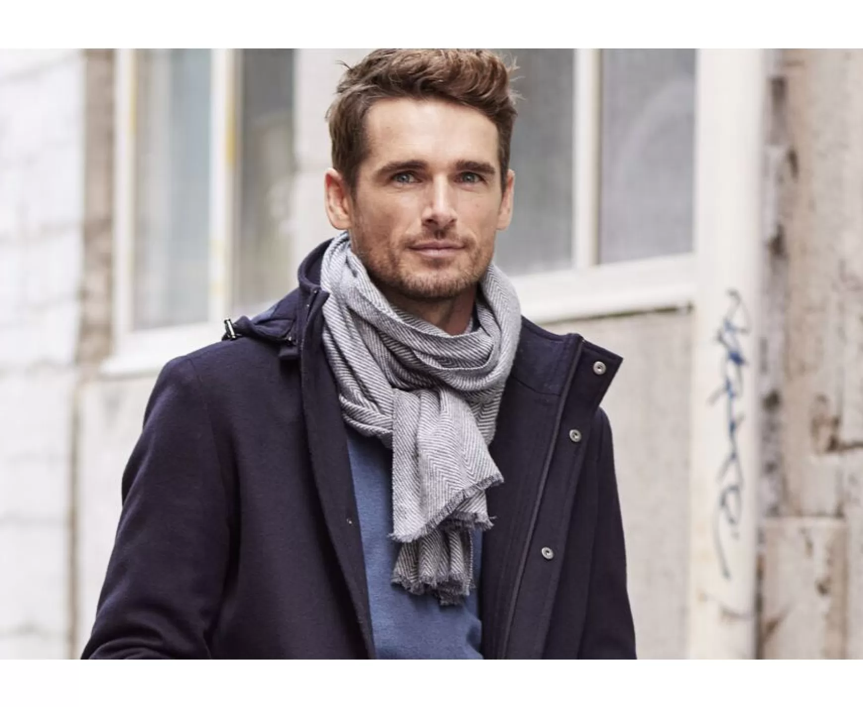 Bexley | Grey & Ecru Light Wool And Cashmere Scarf Grey And Ecru