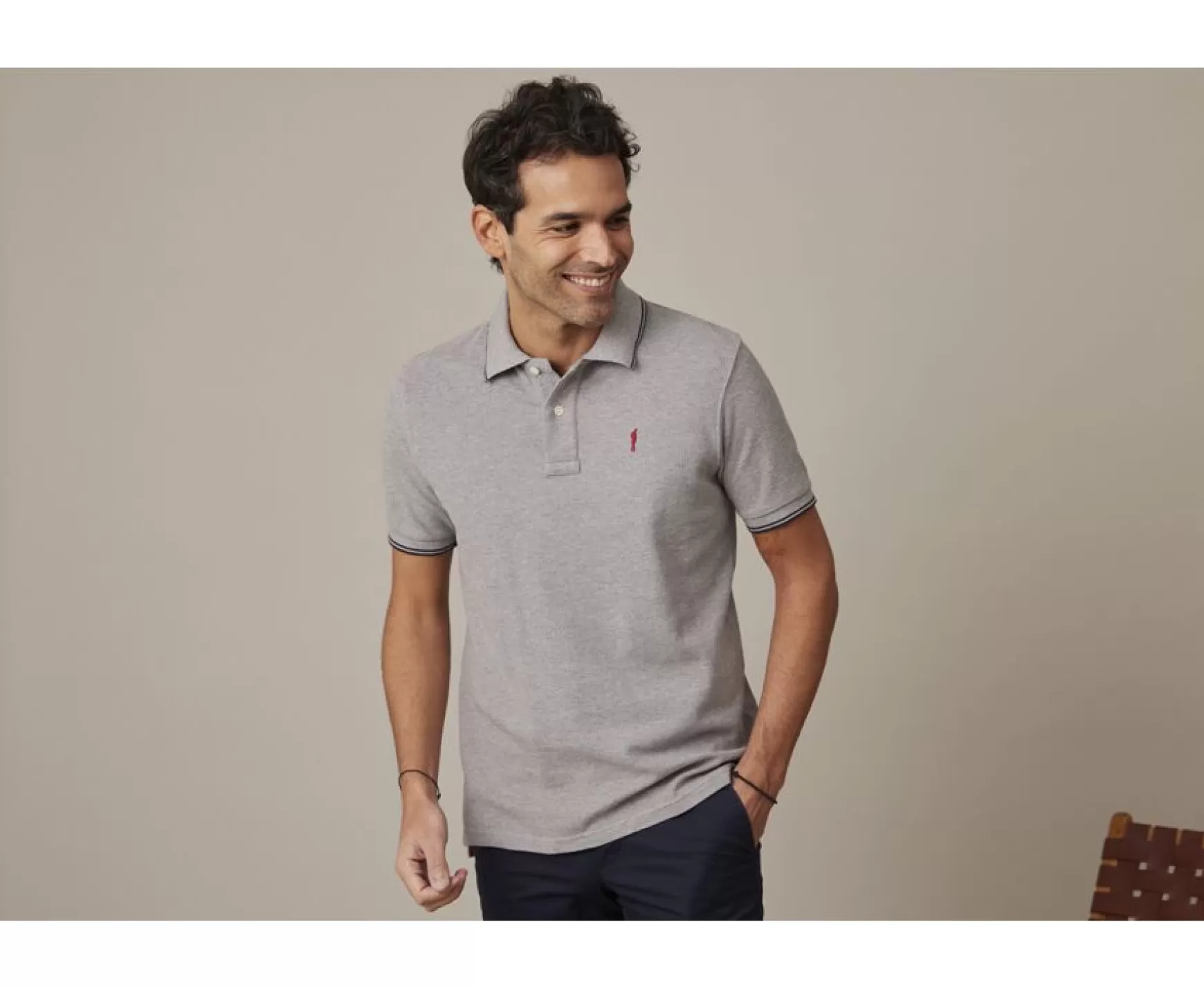 Bexley Adjusted Fit | Grey Melange & Navy Men'S Polo Shirt Adney Grey Melange And Navy