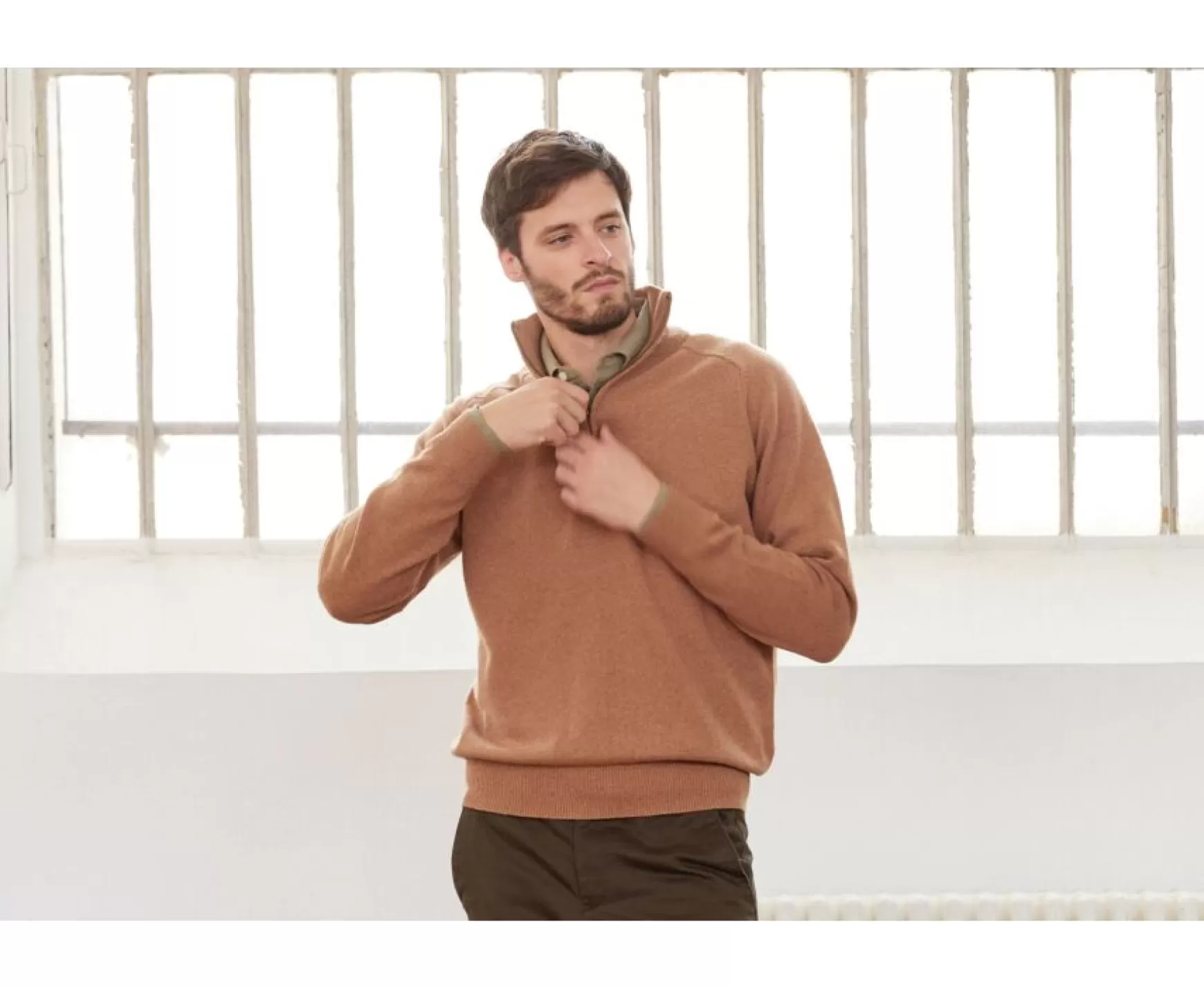 Bexley | Half-Zip Wool Jumper Kenneth Melange Hazelnut