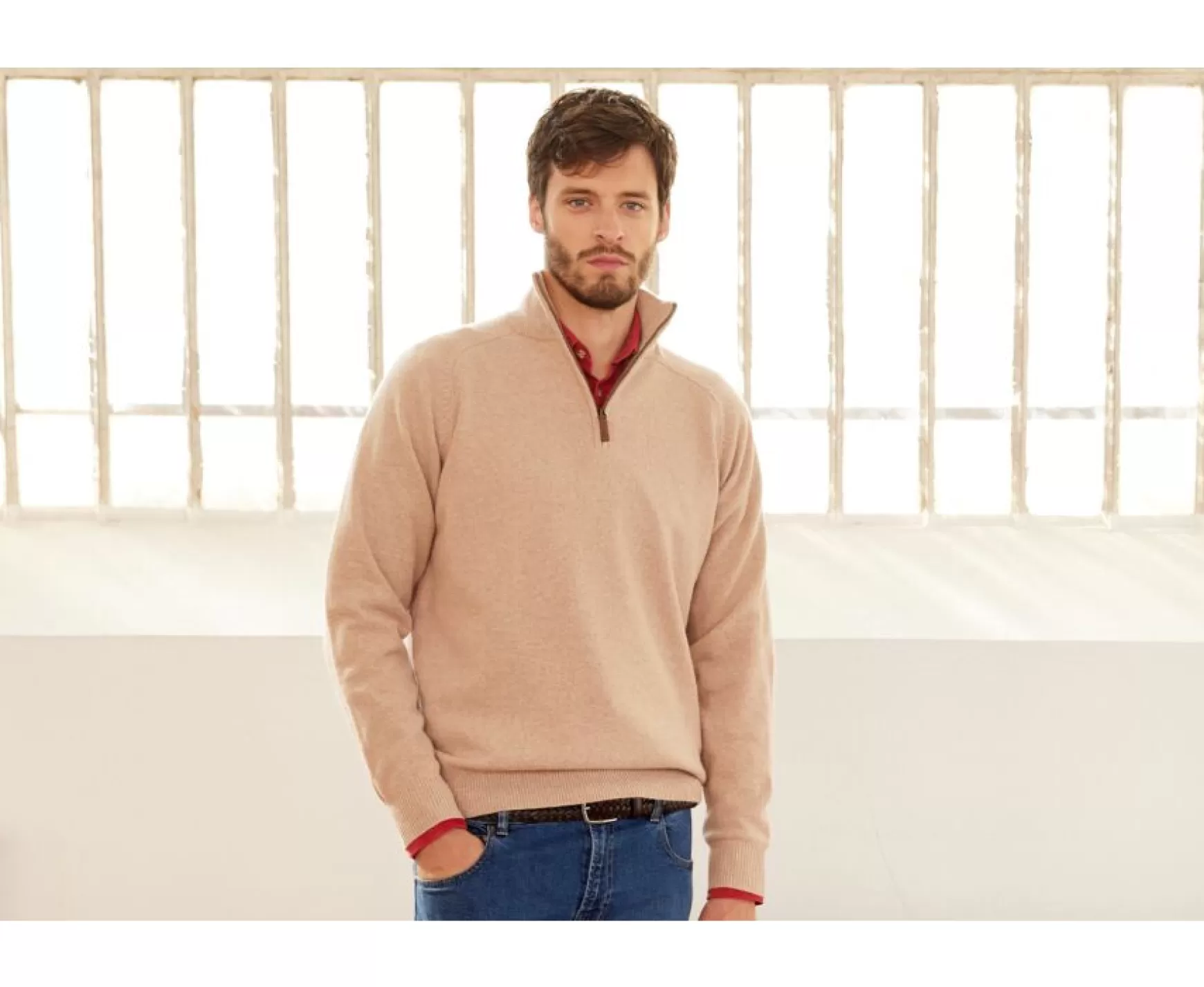 Bexley | Half-Zip Wool Sweater - Kenneth | Beige Melange