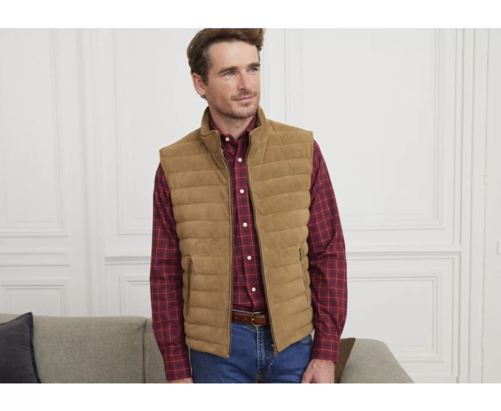 Bexley | Hazelnut Leather Sleeveless Down Gilet Niklas Chamois