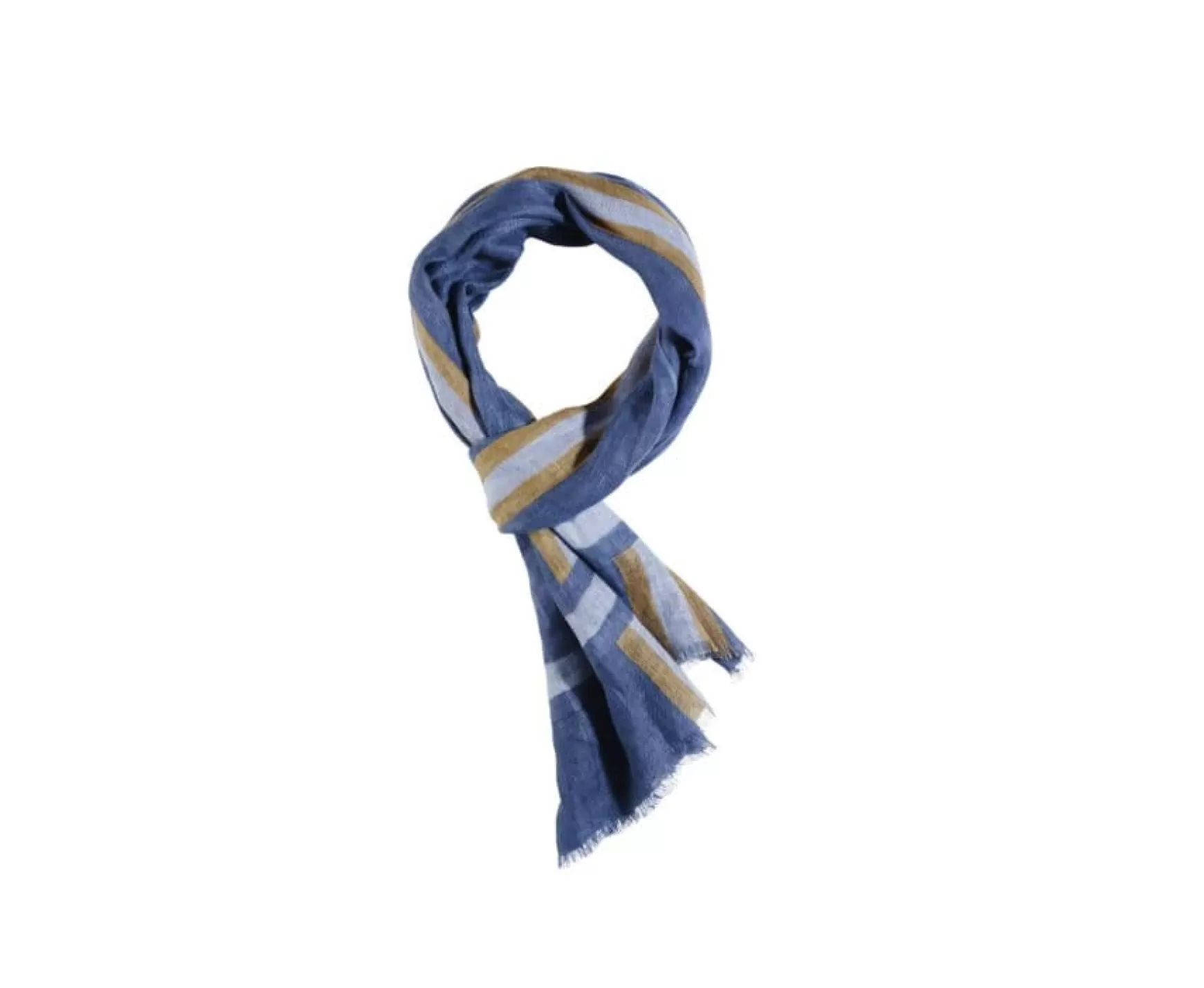 Bexley | Indigo Blue & Camel Linen Scarf | Indigo Bleu Et Camel