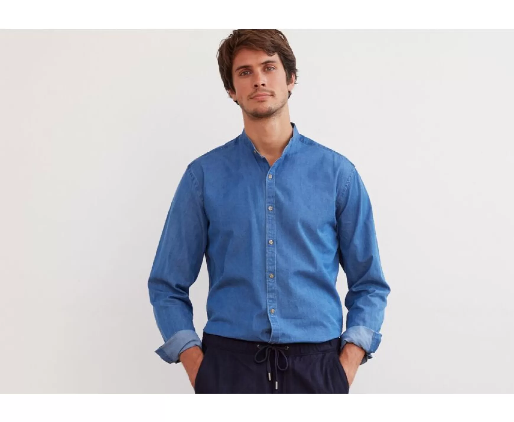 Bexley | Indigo Shirt - Collarless Joseph Denim