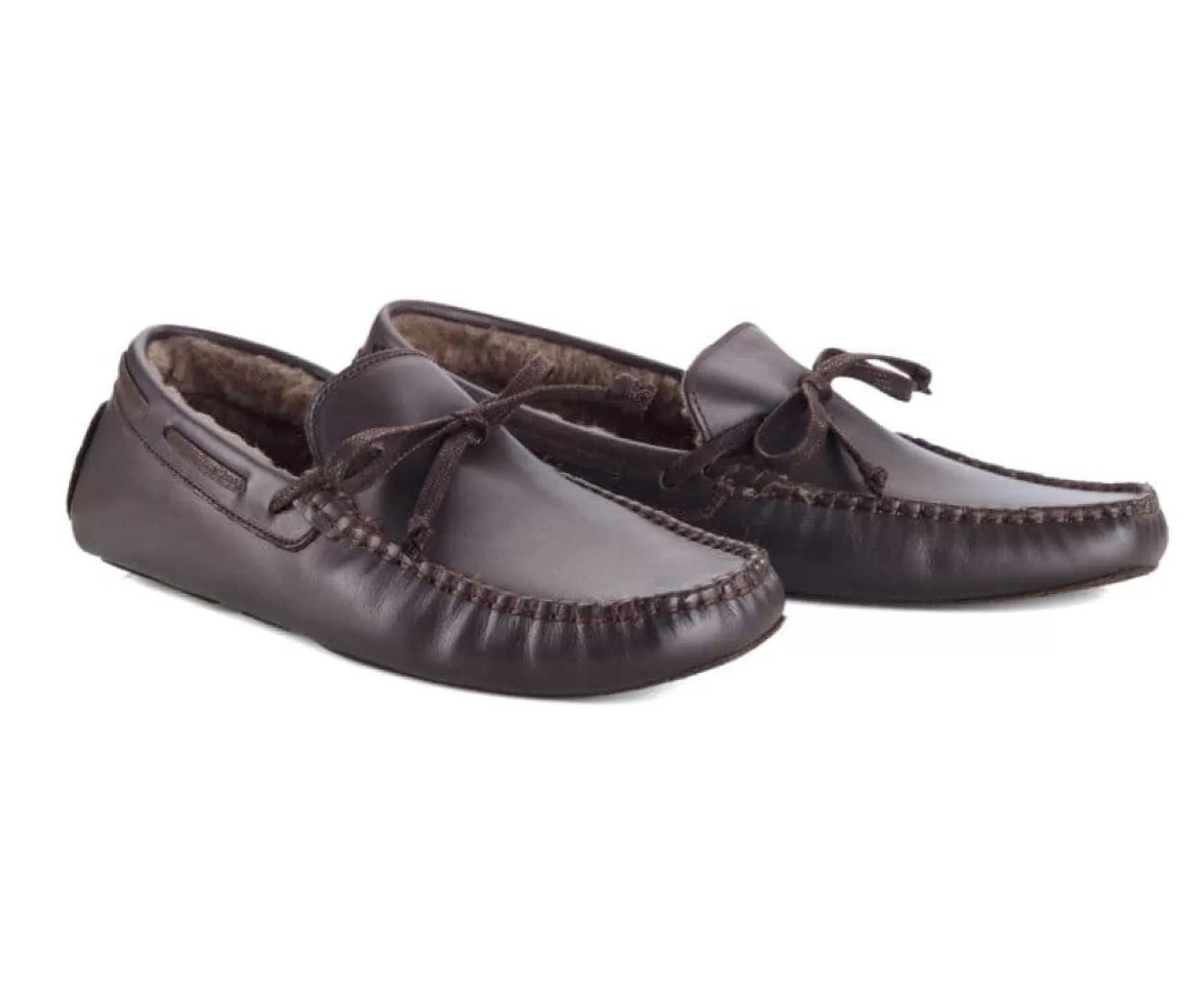 Bexley | Leather Wool Lining Moccasin Slippers Chocolate