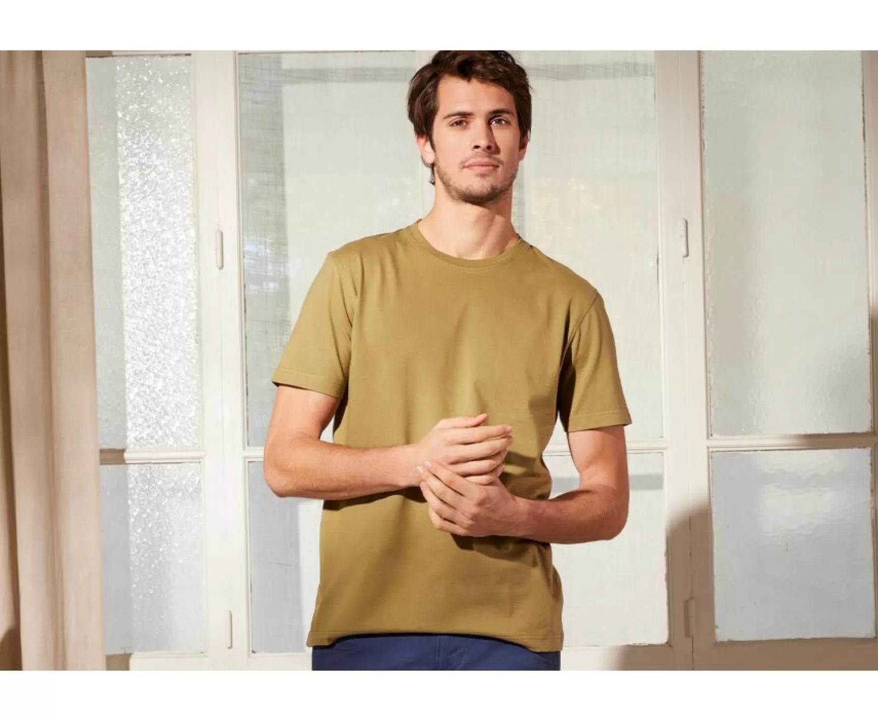 Bexley | Light Khaki Organic Cotton Plain T-Shirt Edgar Iii Light Kaki