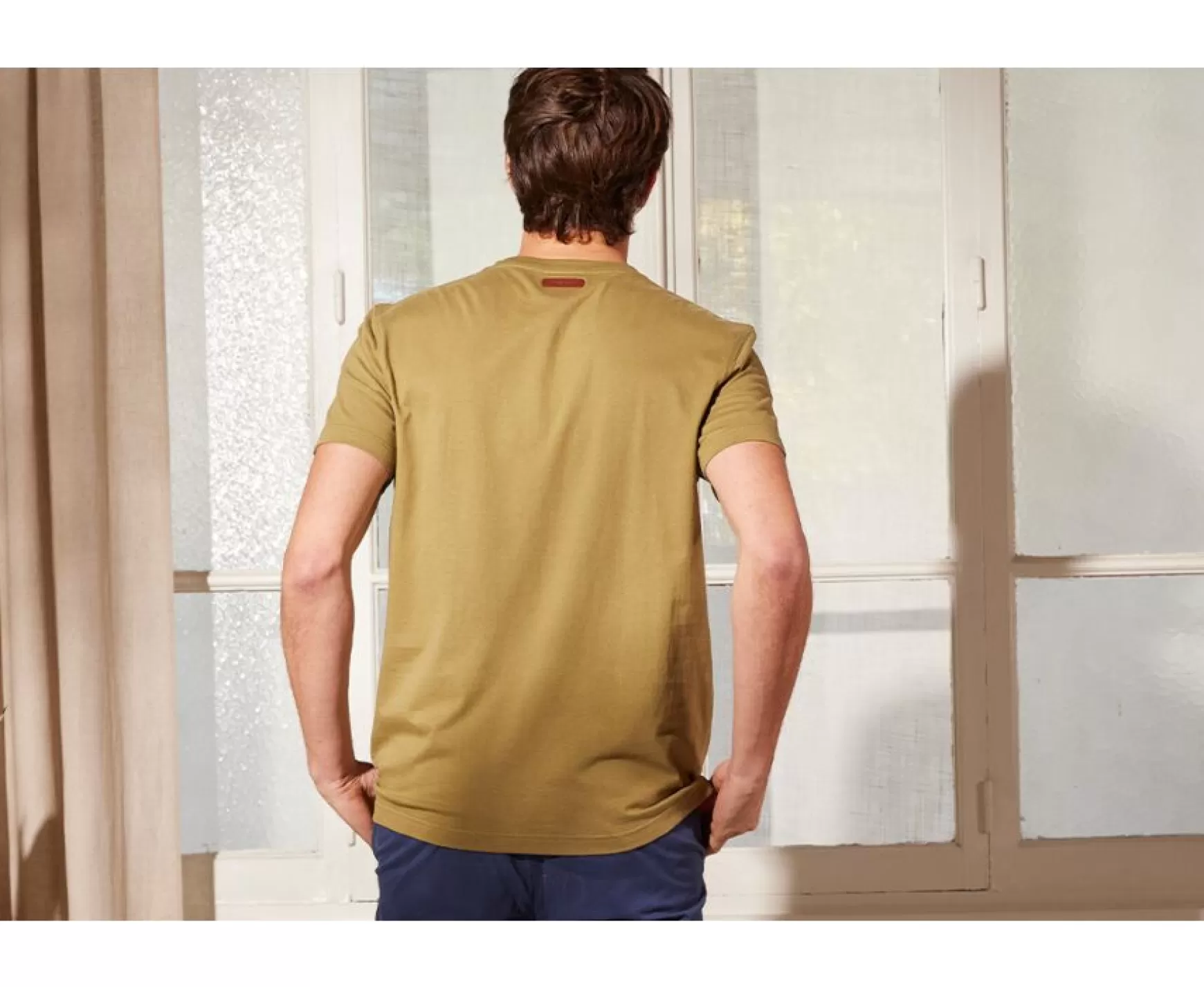 Bexley | Light Khaki Organic Cotton Plain T-Shirt Edgar Iii Light Kaki