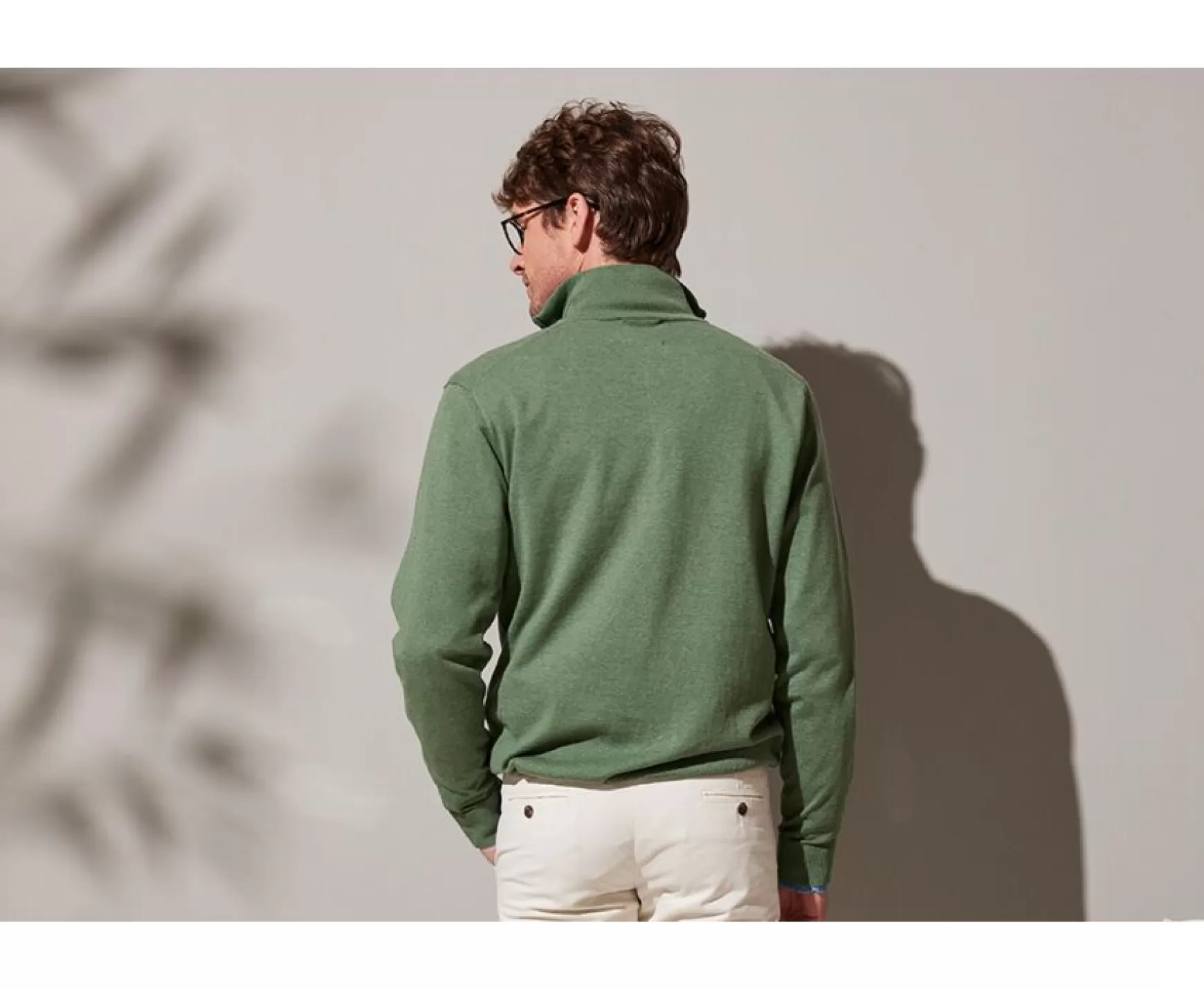 Bexley | Lime Green Cotton/Cashmere Half-Zip Thin Pullover Vlad Sage Green Melange