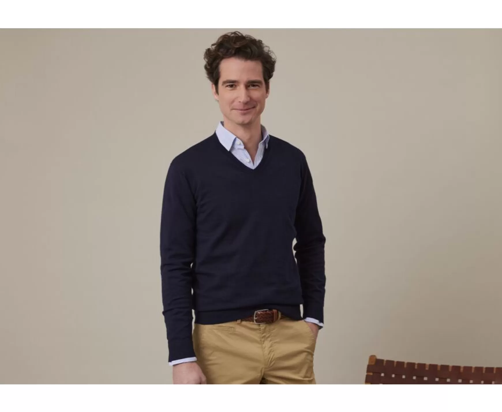 Bexley | Melange Cotton/Cashmere Thin V-Neck Jumper Valton Navy