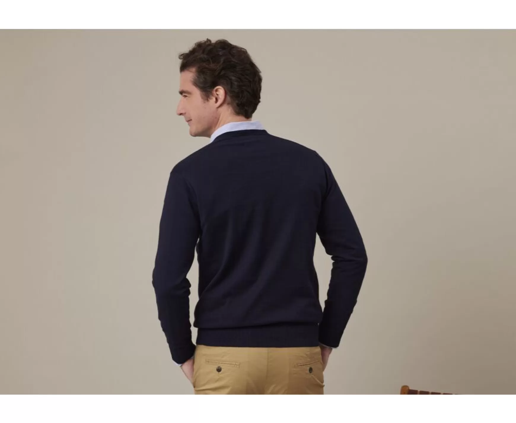 Bexley | Melange Cotton/Cashmere Thin V-Neck Jumper Valton Navy