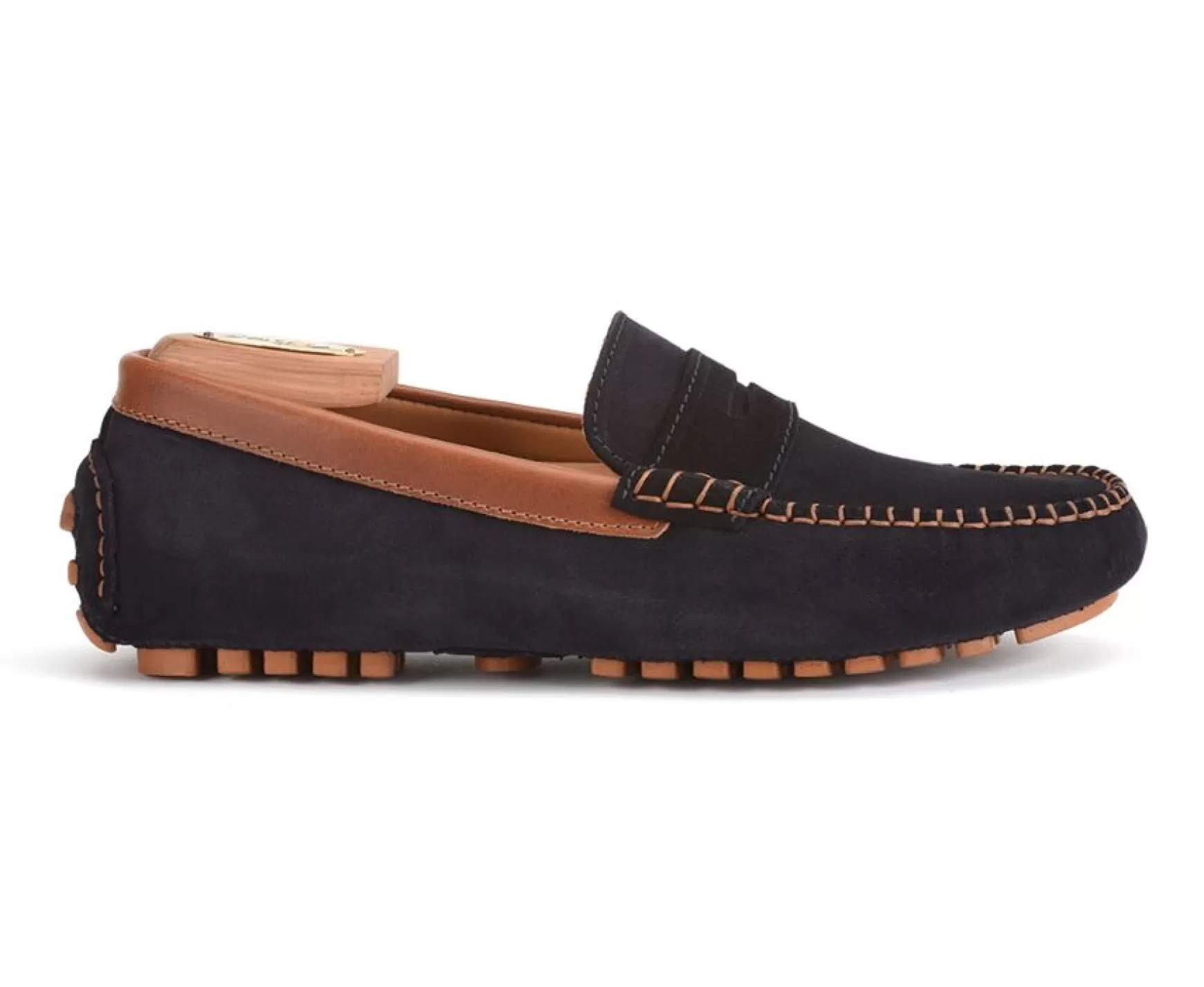 Bexley Moccasins | Men'S Driving Moccasins Biscayne Navy Suede And Chestnut