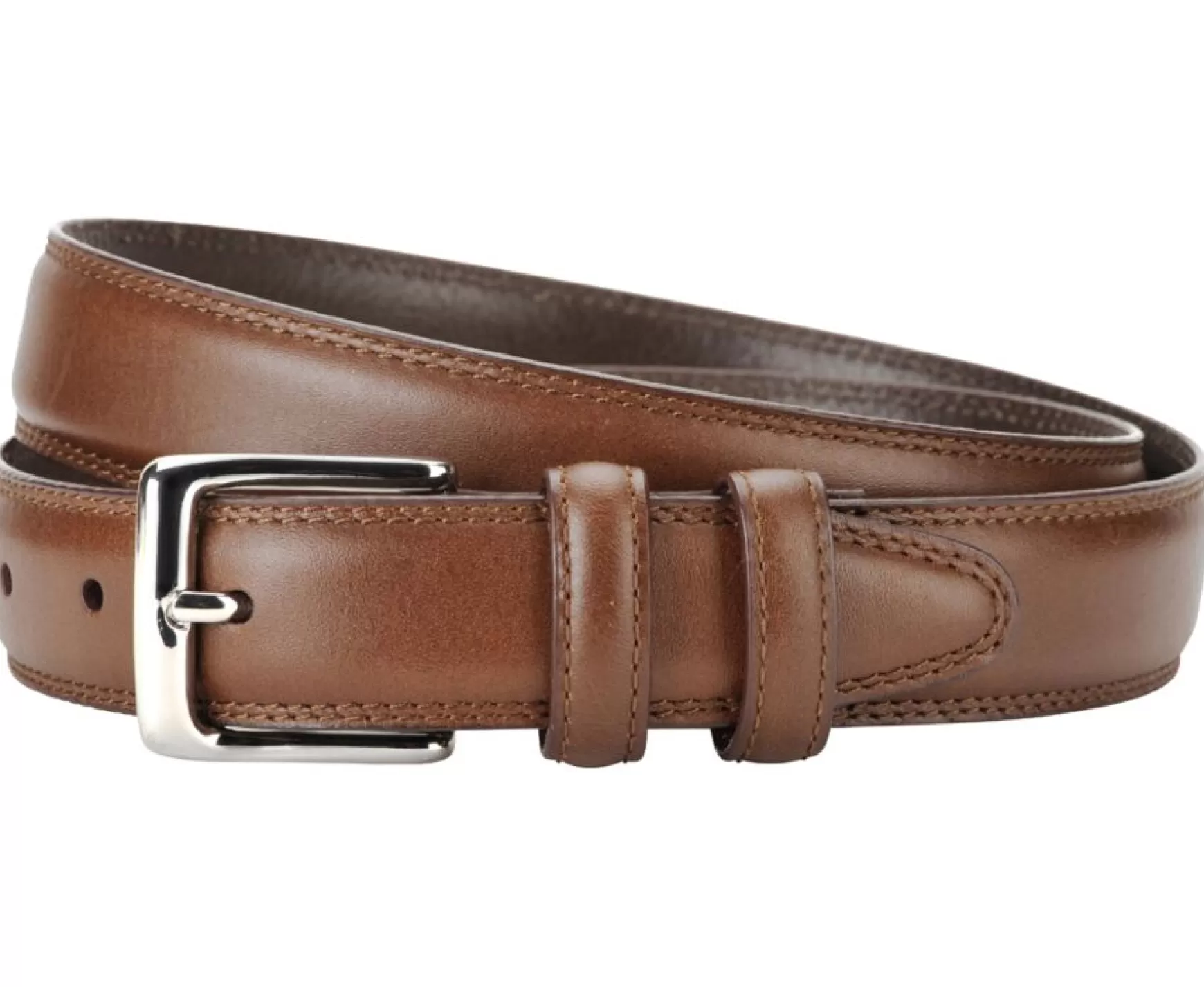 Bexley | Men'S Leather Belt With Silver Buckle Brixton Silver Chestnut