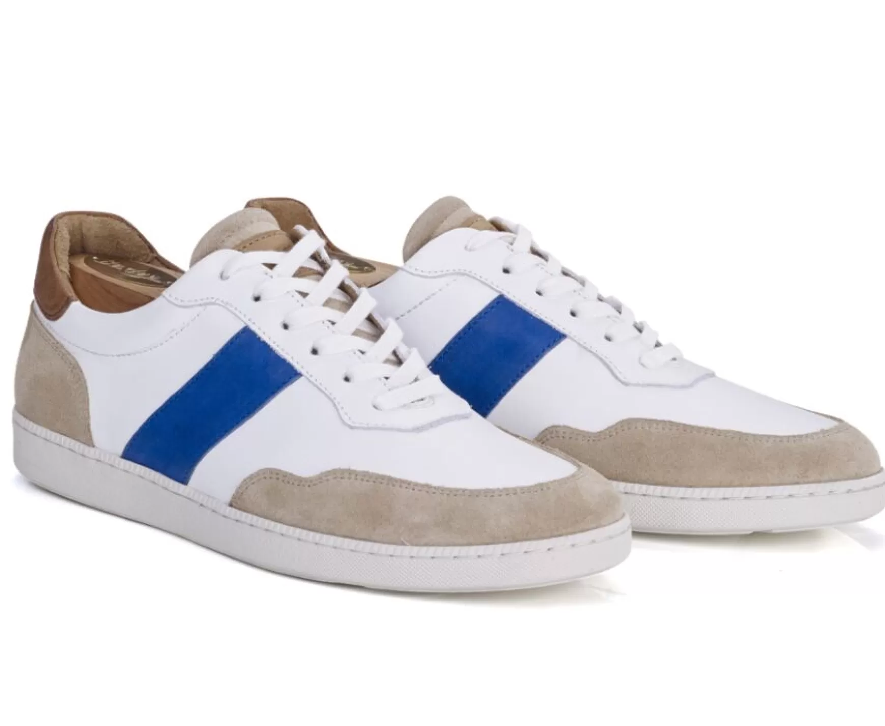 Bexley Trainers & Sneakers | Men'S Leather Trainers Berringa White Beige And Blue