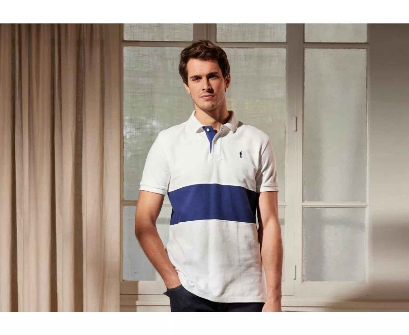 Bexley Adjusted Fit | Men'S Polo Shirt Aurick White And Navy