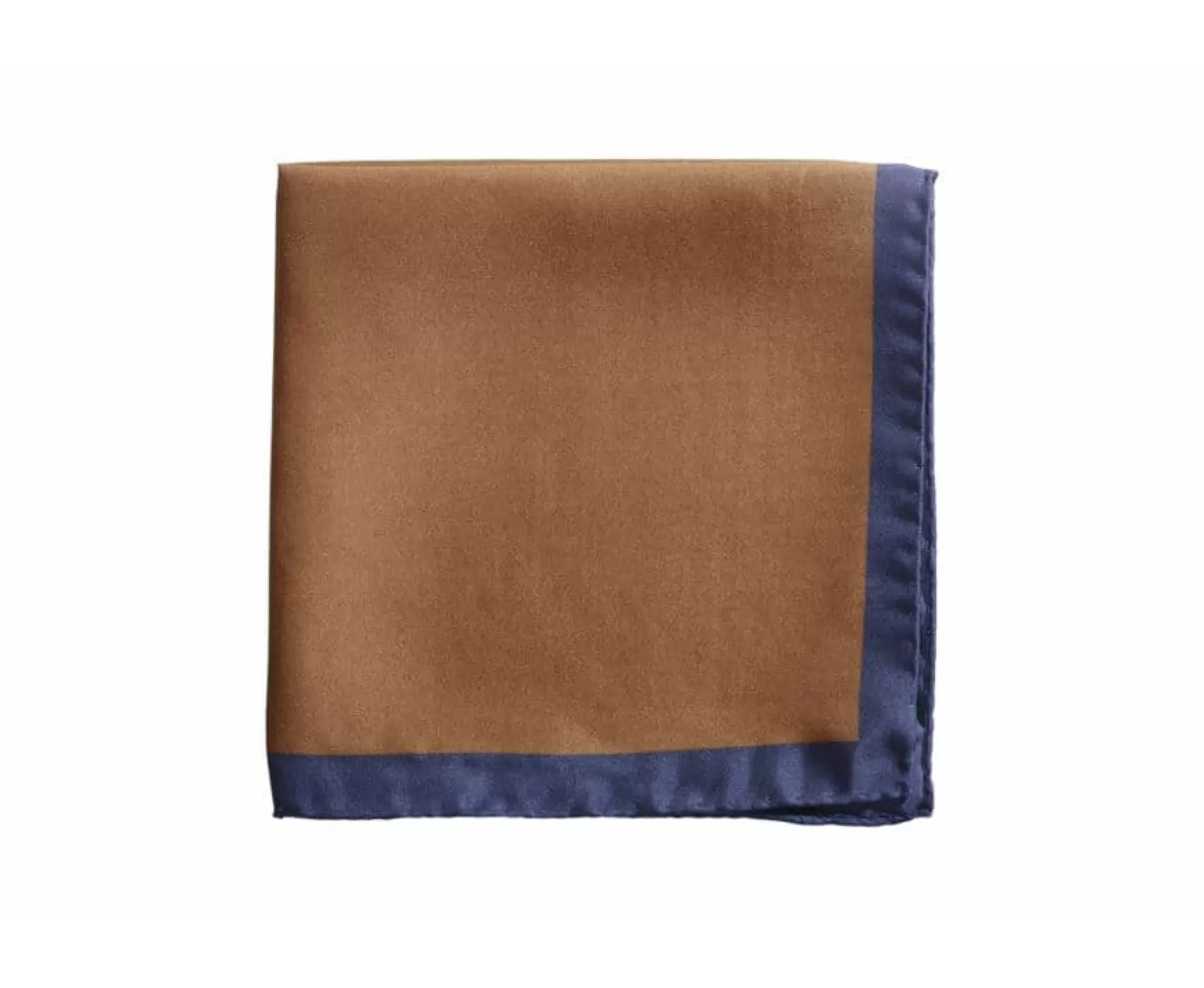 Bexley | Mulberry Silk Pocket Square Camel And Navy Border