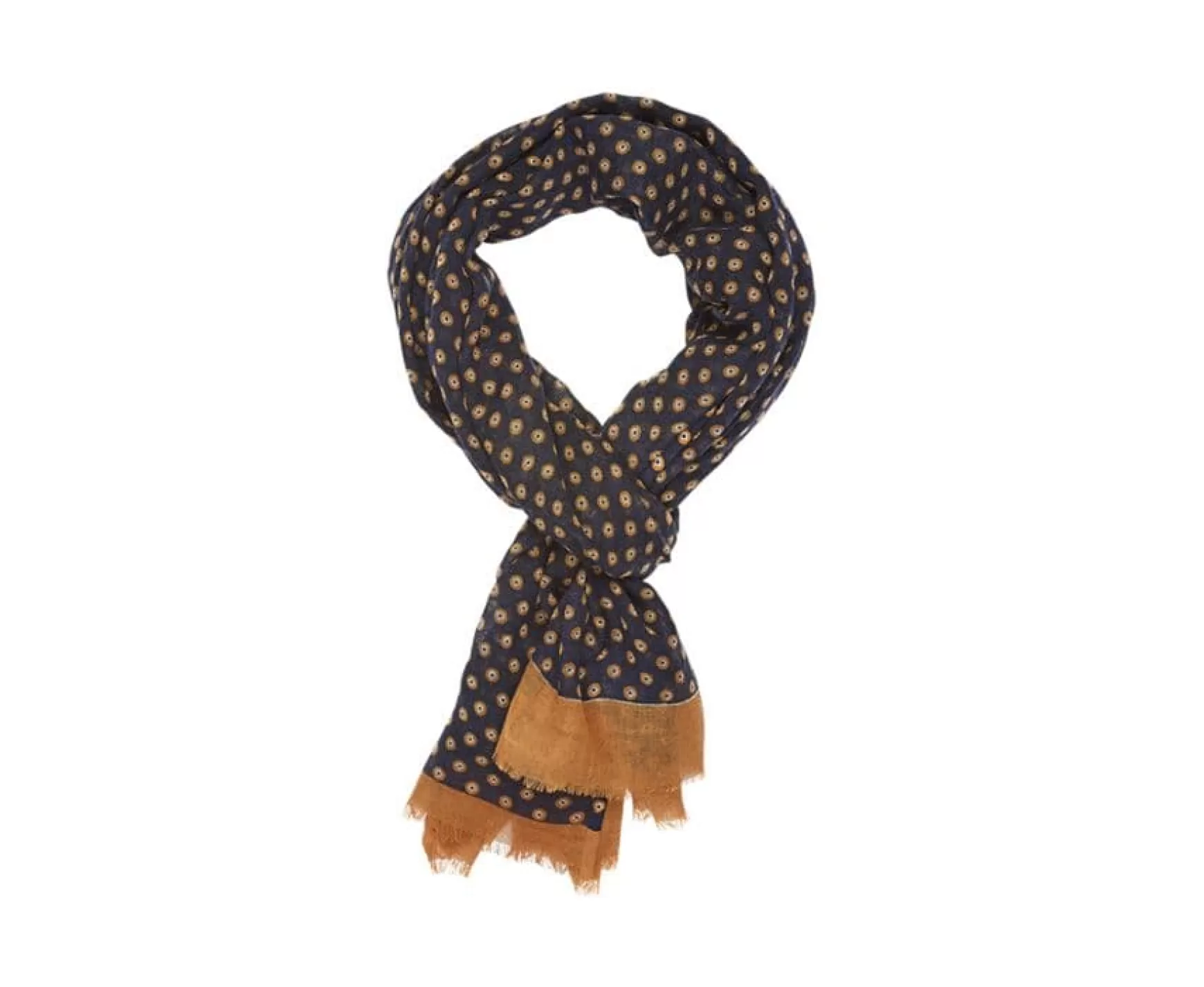 Bexley | Navy And Tawny Wool Scarf Navy And Camel Pattern